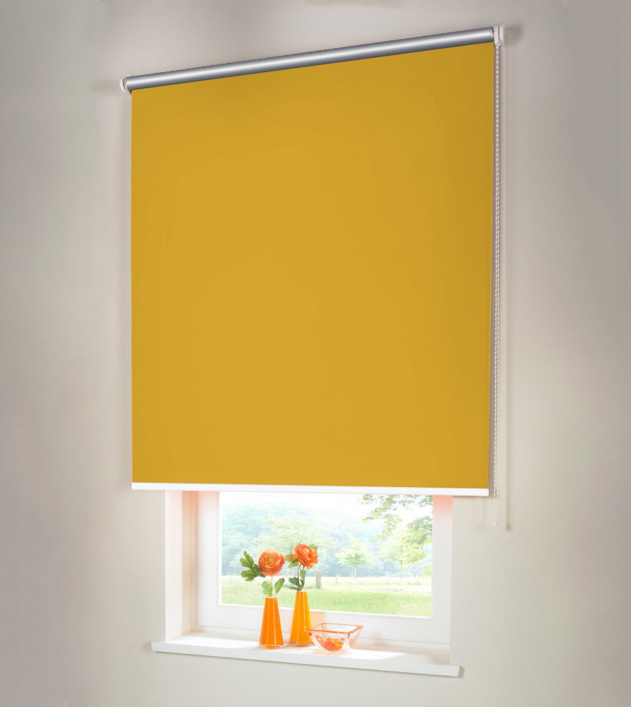 Sonnenschutz-HH Seitenzugrollo Verdunkelungsrollo THERMO 180 x 180 cm gelb Kettenzugrollo lichtundurchlässig 38354TH-02085