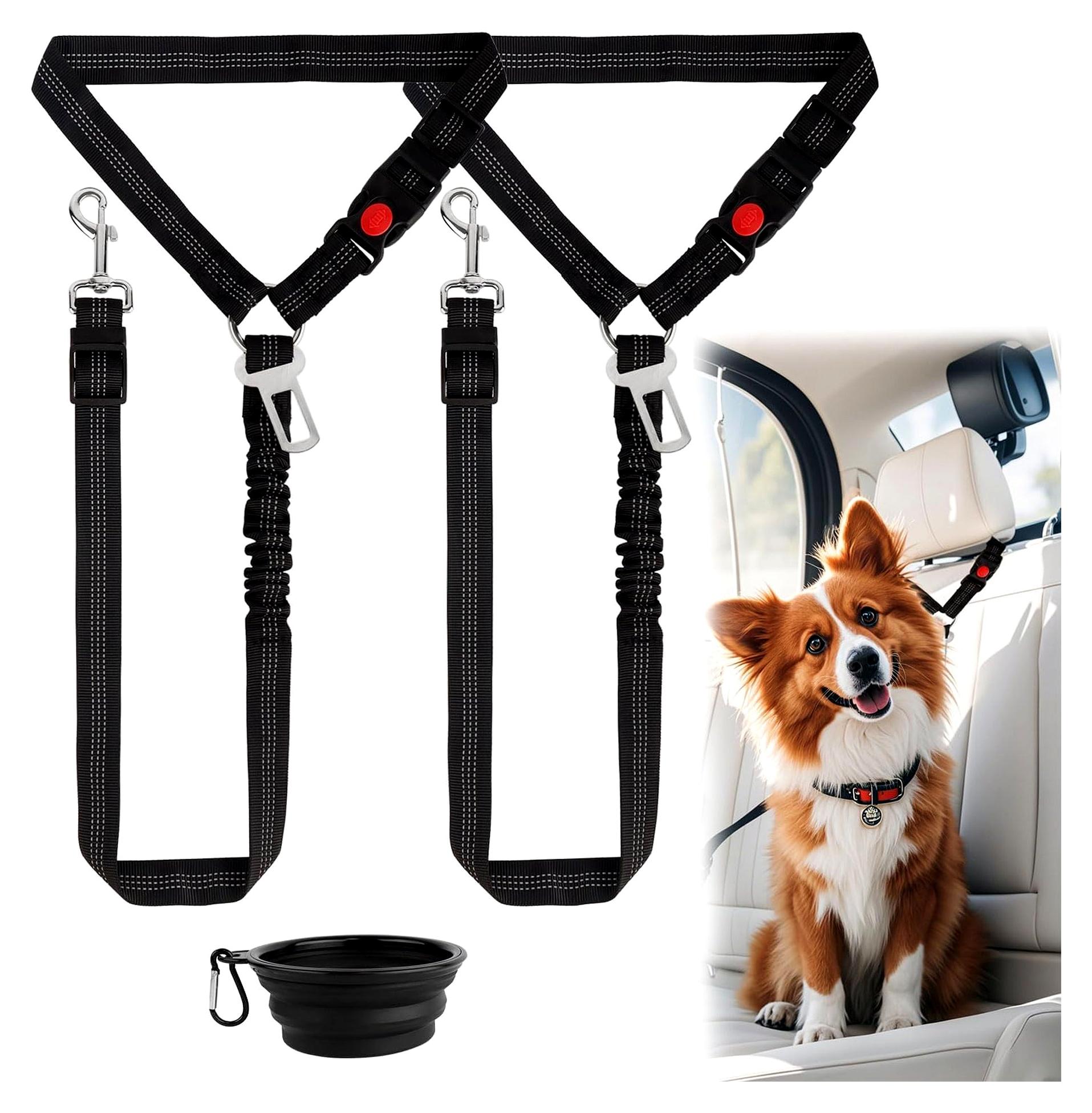 Markenlos Hundegurt für das Auto, verstellbarer Sicherheitsgurt für Hunde, mit 360° Drehkarabiner, geeignet für alle Hunderassen und Fahrzeugtypen