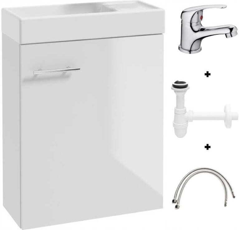DomoDomo waschbecken gäste wc mit unterschrank 50 x 70 x 23 cm, gäste wc waschtisch, gästewaschbecken klein Set - waschbeckenunterschrank weiß mit Sip