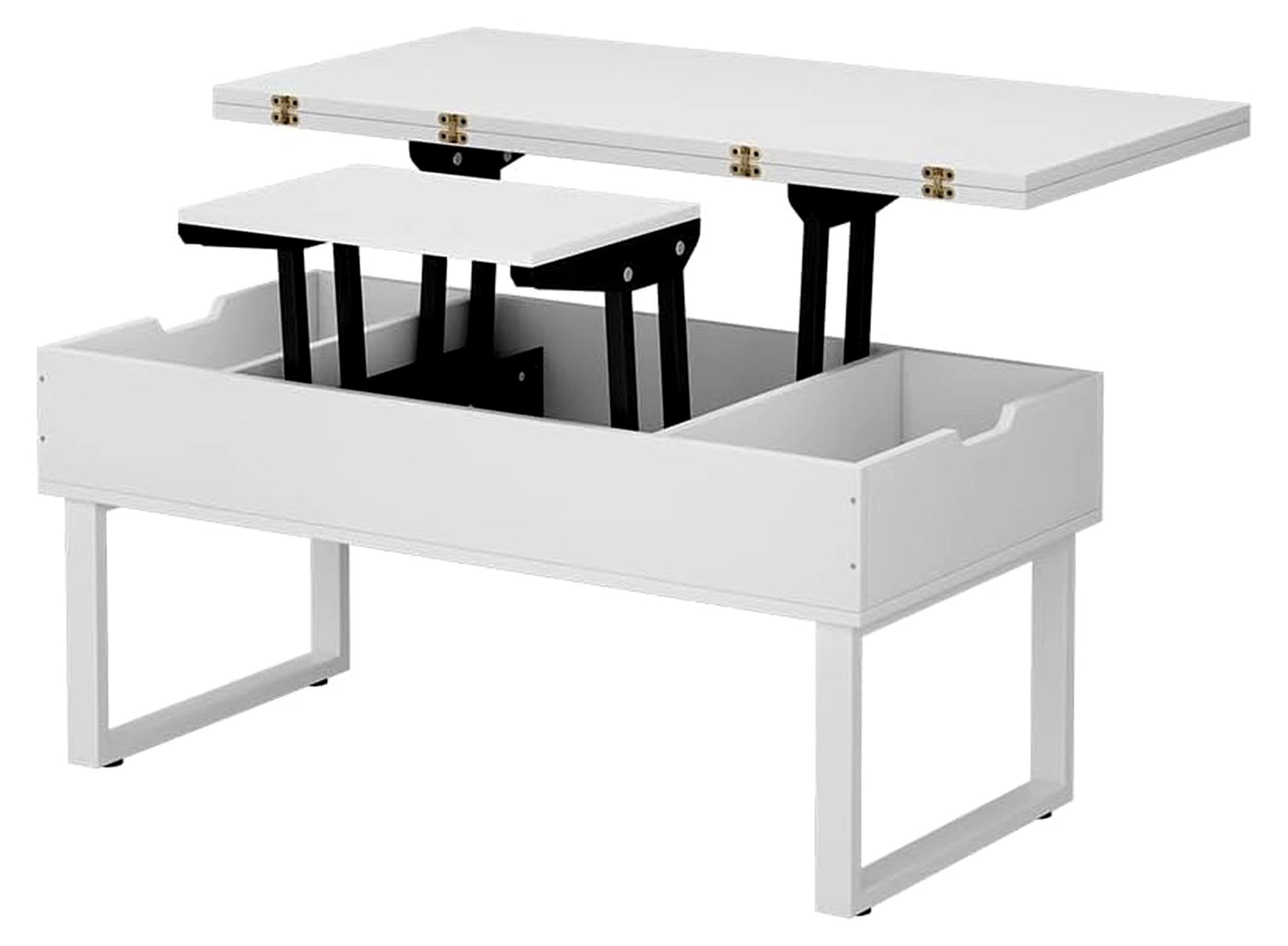 Markenlos Couchtisch Lifty, Weiß, 100 x 50 cm mit Höhenverstellung