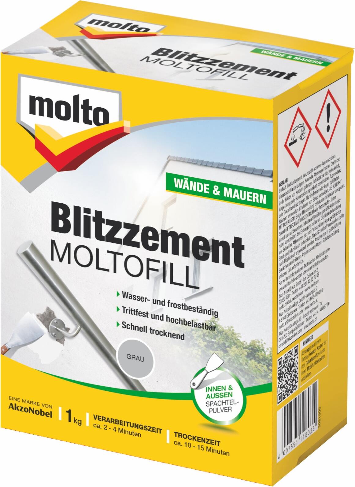 Molto Blitzzement Moltofill Grau 1 kg Mörtelpulver Schnelltrocken 5087695