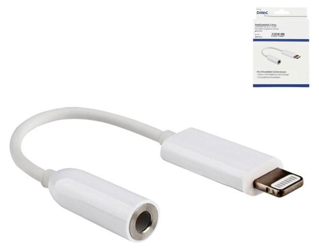 DINIC Lightning auf 3,5mm Klinke Adapter Lightning Adapter (Aux Audio, für Kopfhörer, weiß, DINIC Box)