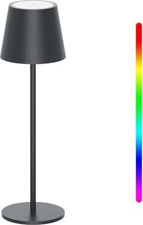 AIPSun LED-Tischlampe Wireless Anthrazit 5000 mAh, Batterie-Lampe, topper dimmbare 8 Farben warm 3000 K + RGB, Aluminium, USB-C, IP54, Innen im Freien