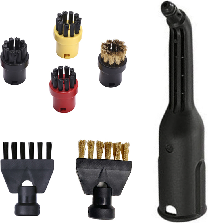 INF Brossettes et buse vapeur pour Kärcher SC/SG, 7 pièces de rechange, 4 brosses rondes, 2 brosses plates, 1 buse pour nettoyage à la vapeur