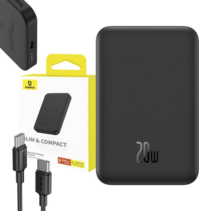 Baseus Magnetische Energiebank 5000Mah 20W Induktives Laden Schwarz Usb-C BELLA-B-0282