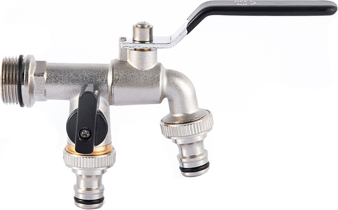 Garten Wasserhahn Aus Messing - Doppelauslass Für Waschmaschine & Bewässerung