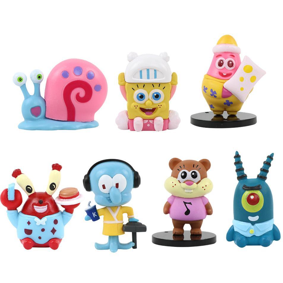 Generics 6pc Casual Kleine Schwamm Krabbe Party Anime Peripherie Spielzeug Auto Ornamente PVC Modell Spielzeug