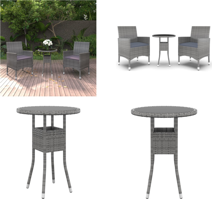 vidaXL 3 ks záhradný jedálenský set poly ratan sivý - Záhradný jedálenský set - Záhradné jedálenské sety - Vonkajší jedálenský set - Jedálenský set na terasu