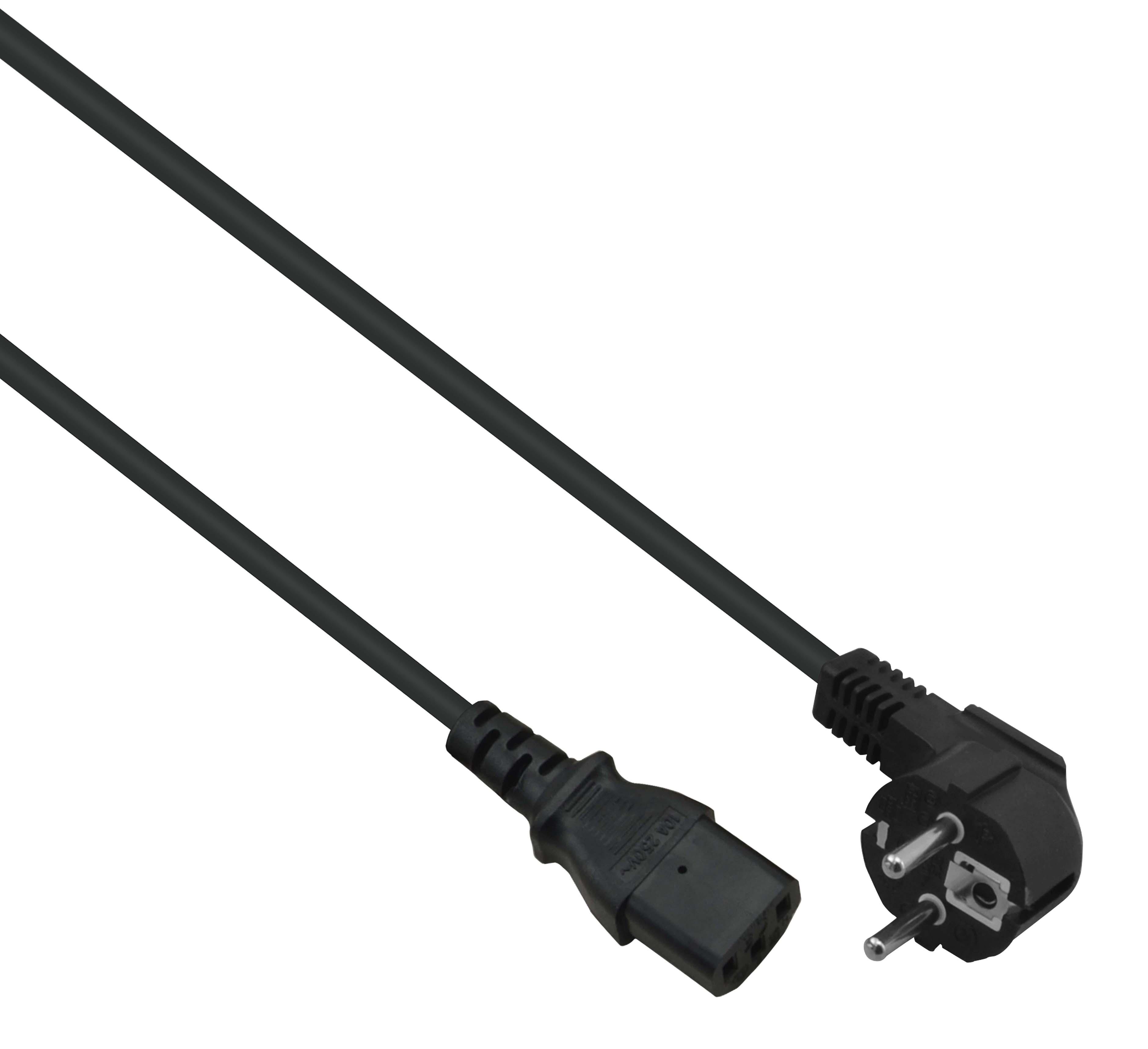 helos Netzanschlusskabel, Schutzkontaktstecker 90° auf C13, schwarz, 3,0m 262655