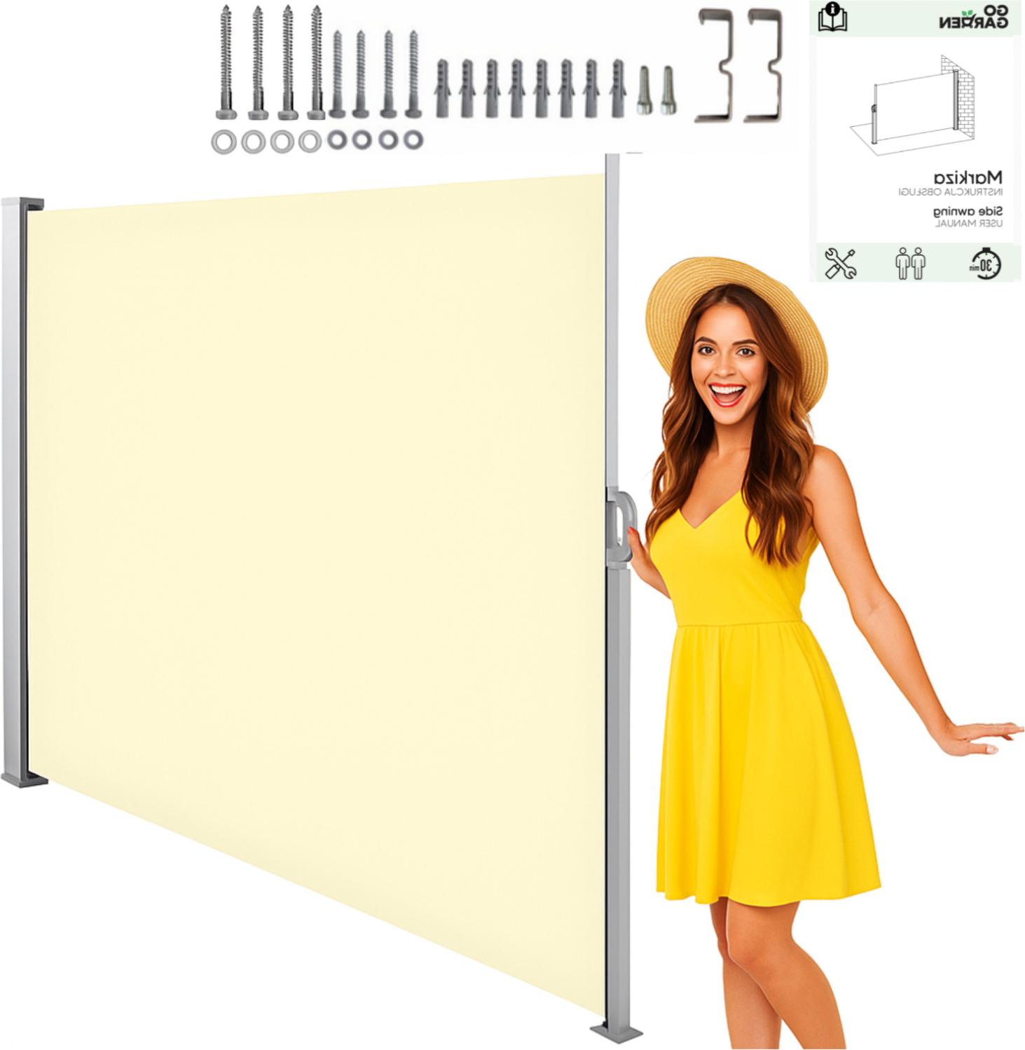 GoGarden Beige Seitenmarkise 300x180 cm mit Rollback-Funktion