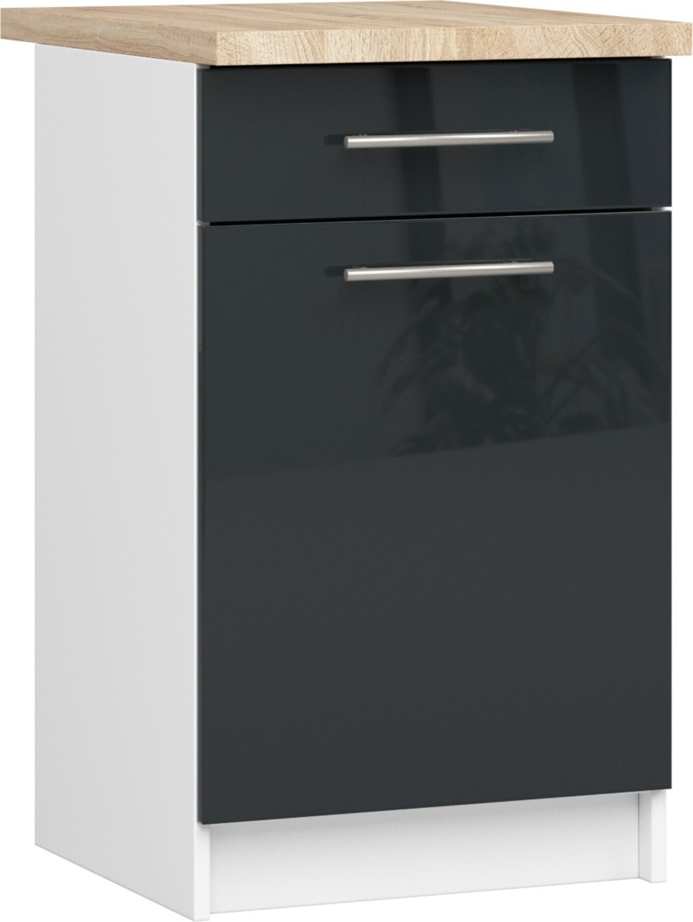 Küchenschrank AKORD OLIWIA S50 Weiß 50 cm Front Graphit Glanz B50 x H85 x T46 cm KS0POLIBIAGRAFPOLS5005