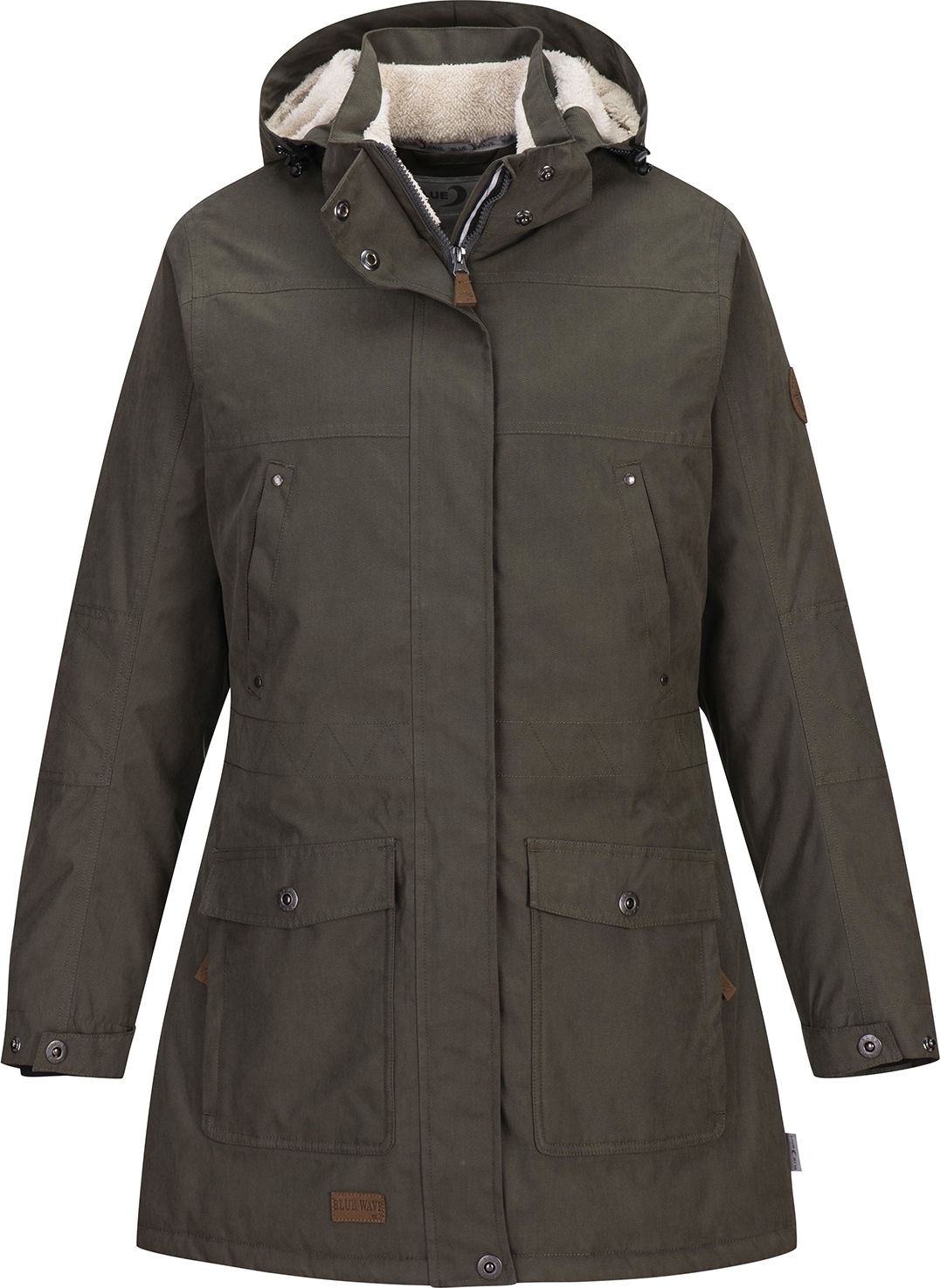 Blue Wave Damen Funktionsparka Outdoor-Jacke Anke - Funktionsmantel Funktionsjacke mit Fleece-Rücken und Kapuze in Oliv Größe 46 2304