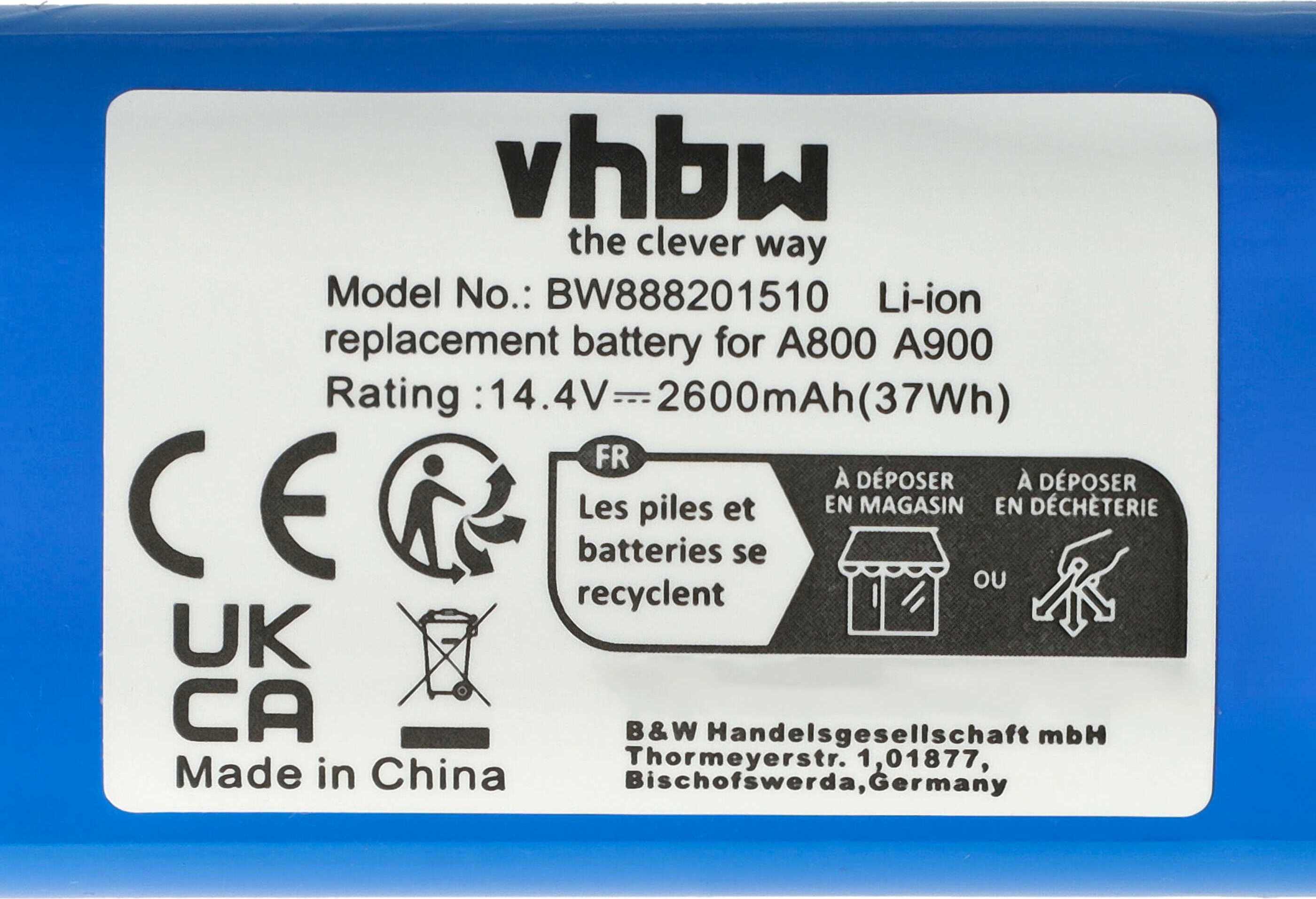 vhbw Akku kompatibel mit Mamibot ExVac 680S, 880, 660 Saugroboter (2600 mAh, 14,4 V, Li-Ion)