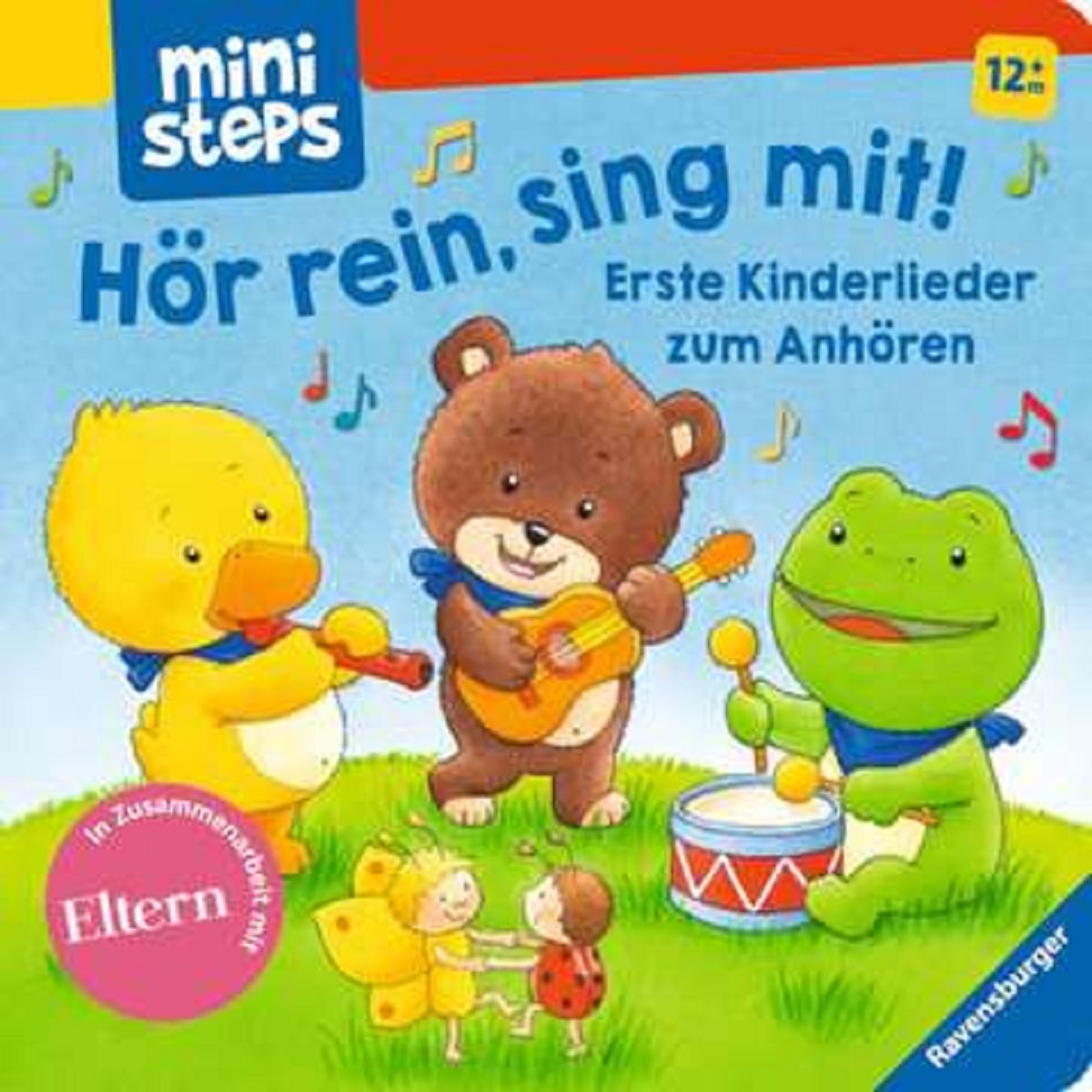 Ravensburger Ministeps 4584 - Cubo Morbido In Tessuto 'Pelle' Con Massaggiagengive E Pellicola Scoppiettante, Giocattolo Per Neonati 6+ Mesi Con Clip