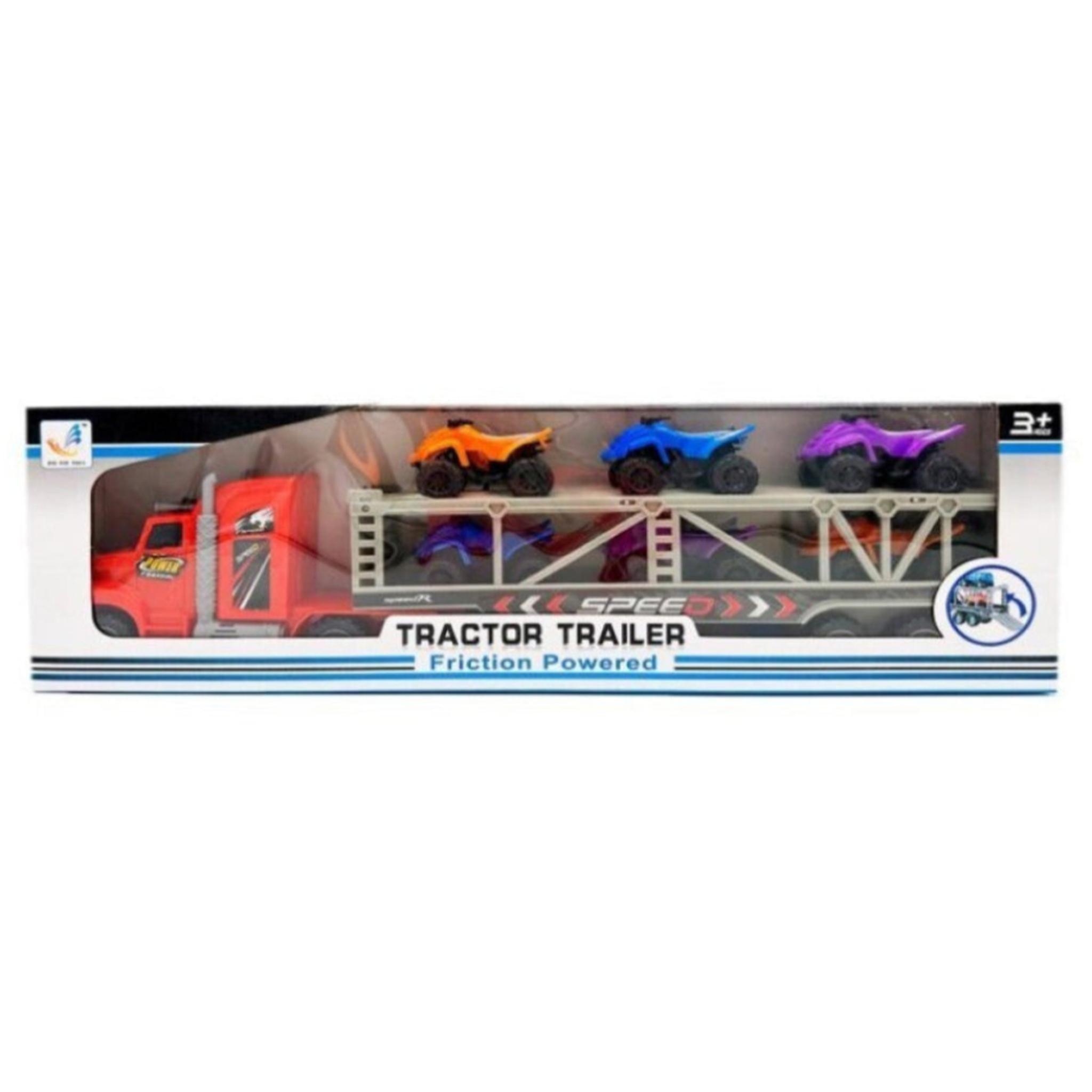 Tinisu Auto Sattelschlepper Spielzeug Set LKW mit Quads für Kinder 7 Teile