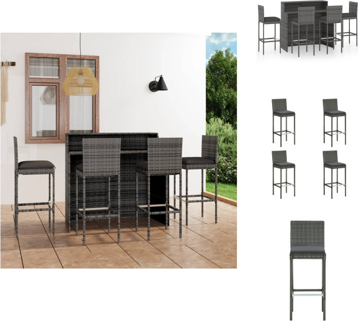 vidaXL 5-dielny záhradný barový set s vankúšmi sivý - Záhradné nábytkové zostavy