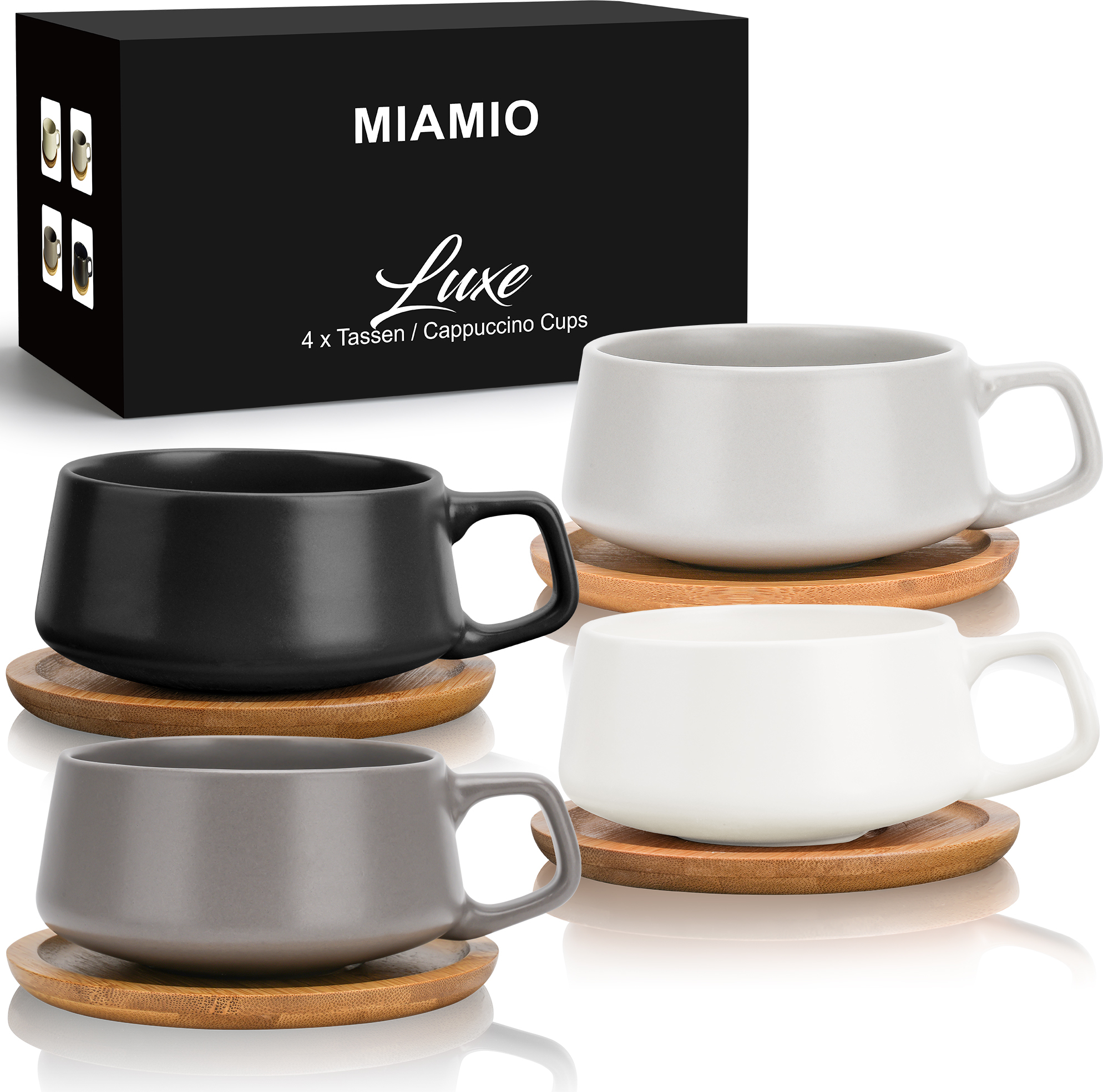 MIAMIO - 4 x 320 ml Cappuccinotassen Set, Cappuccino Tassen (Classic Pastell)