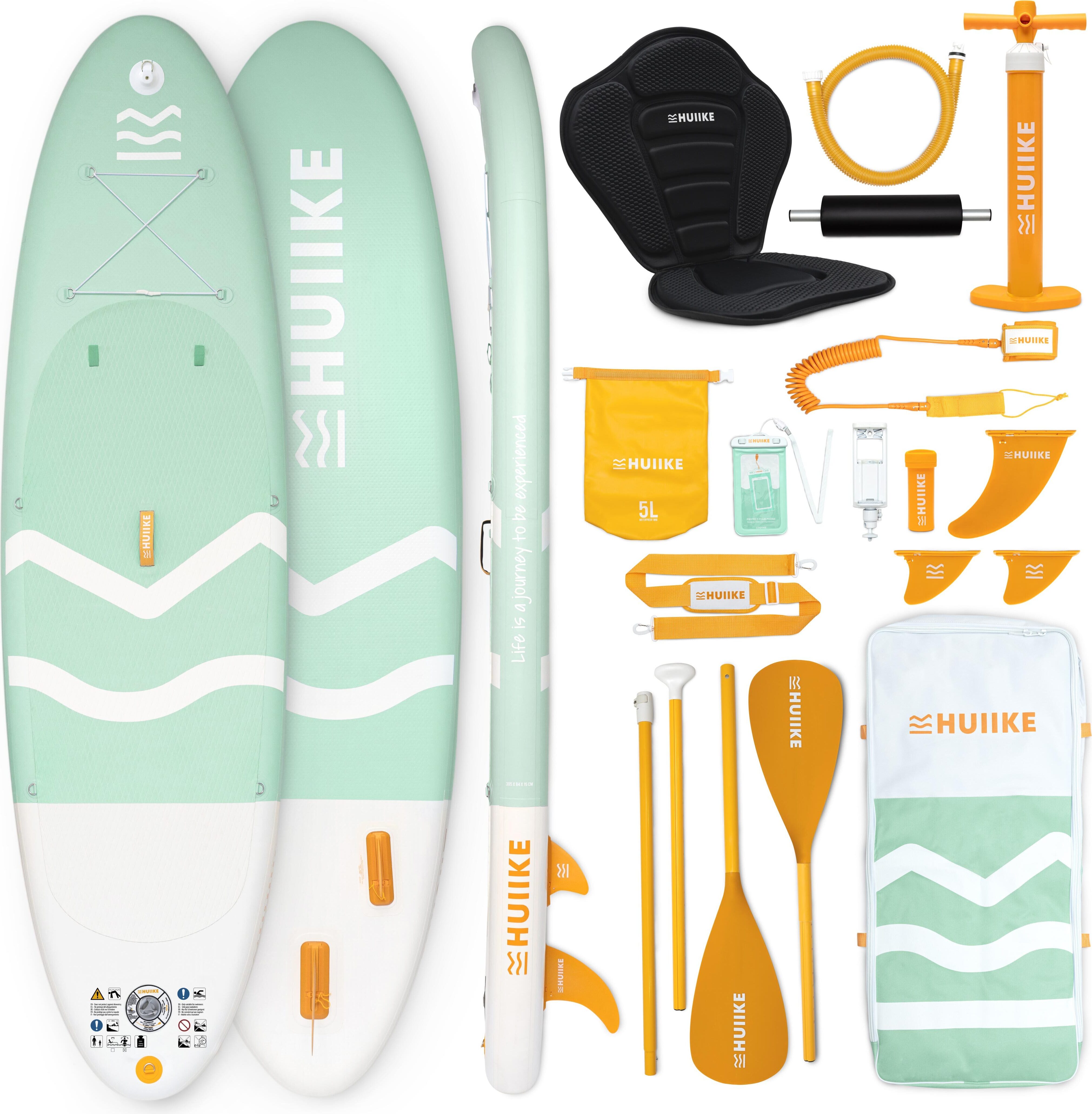Stand Up Paddling Board zelené s vysokokvalitným príslušenstvom – HUIIKE | Nafukovacie Sup Board s dvojúčelovým veslom a kajakovým sedadlom