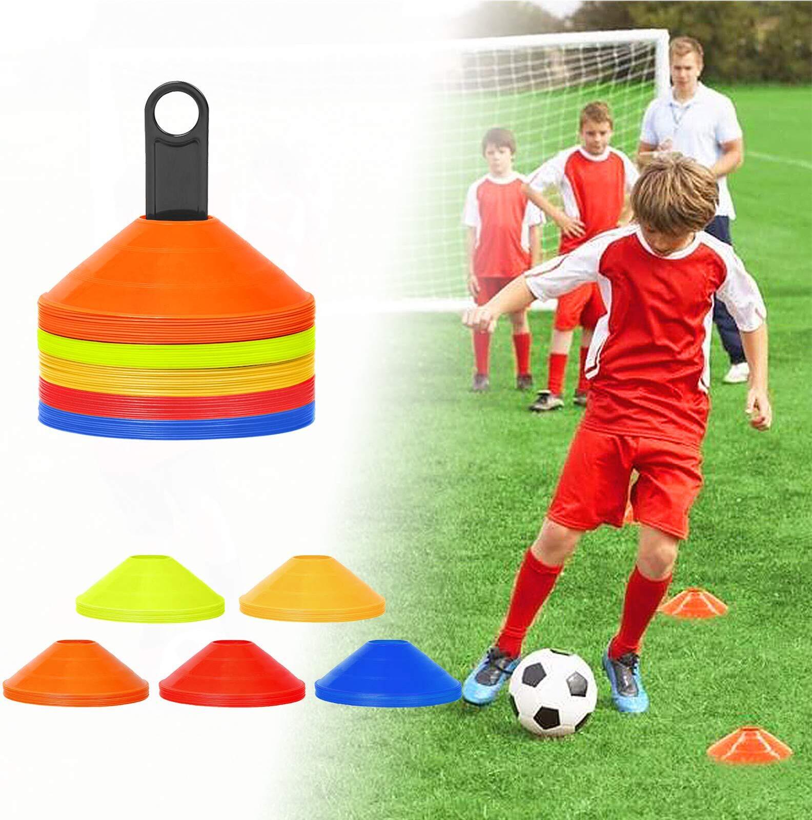 YUENFONG Markierungshütchen Set 50 PCS Fussball Hütchen, Trainingszubehör, MarkierungskegelGeeignet für Fußball, Cricket, Rugby, Hockey, Tennis