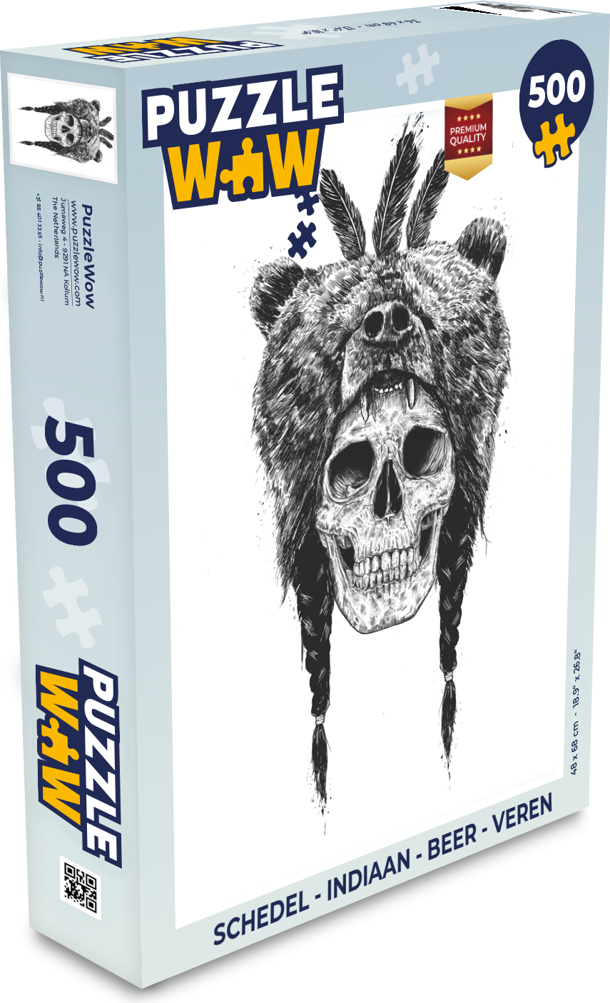 MuchoWow® Puzzle 500 Teile Schädel - Indianer - Bär - Federn - Schädel - Denken - Spiel - Toy 137|555205