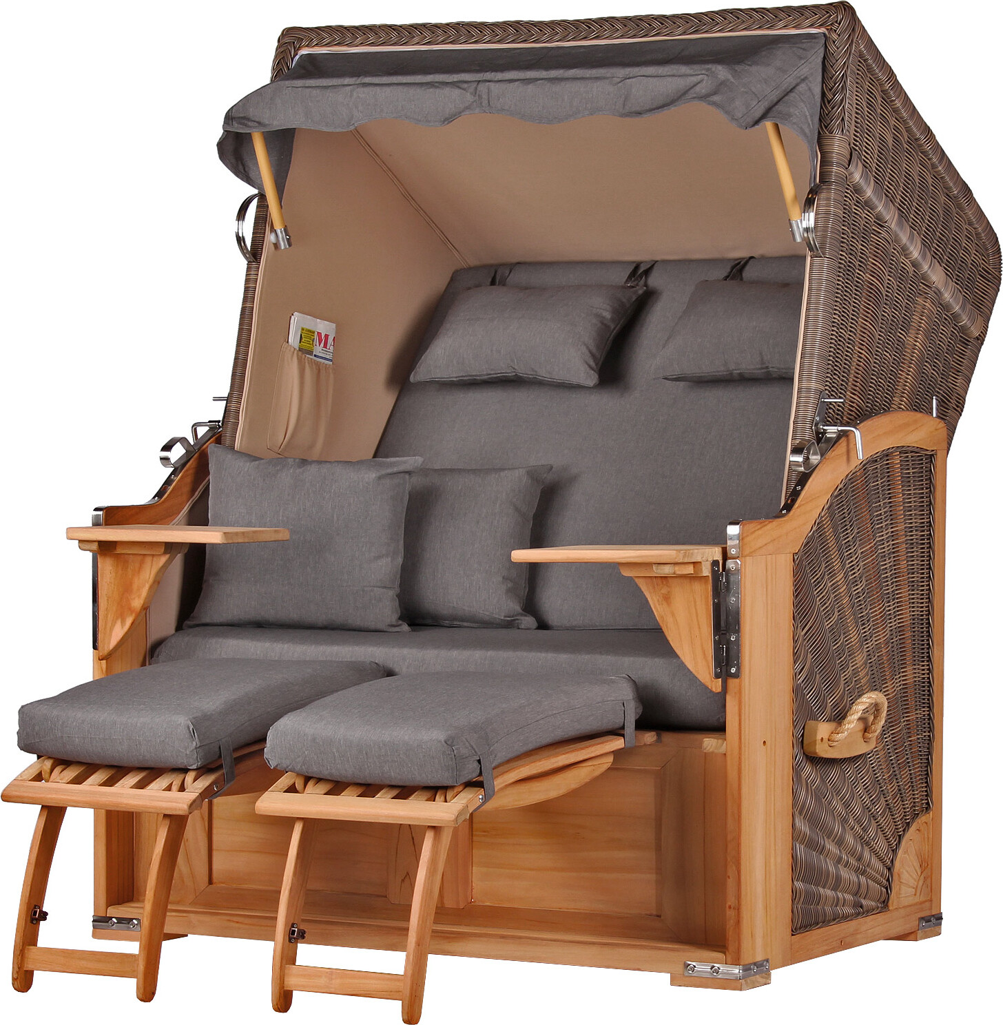 Mr. Deko Strandkorb - bene living - Schaalsee Teak - PE grau - Modell 551 - inkl. Liftersystem MD01281