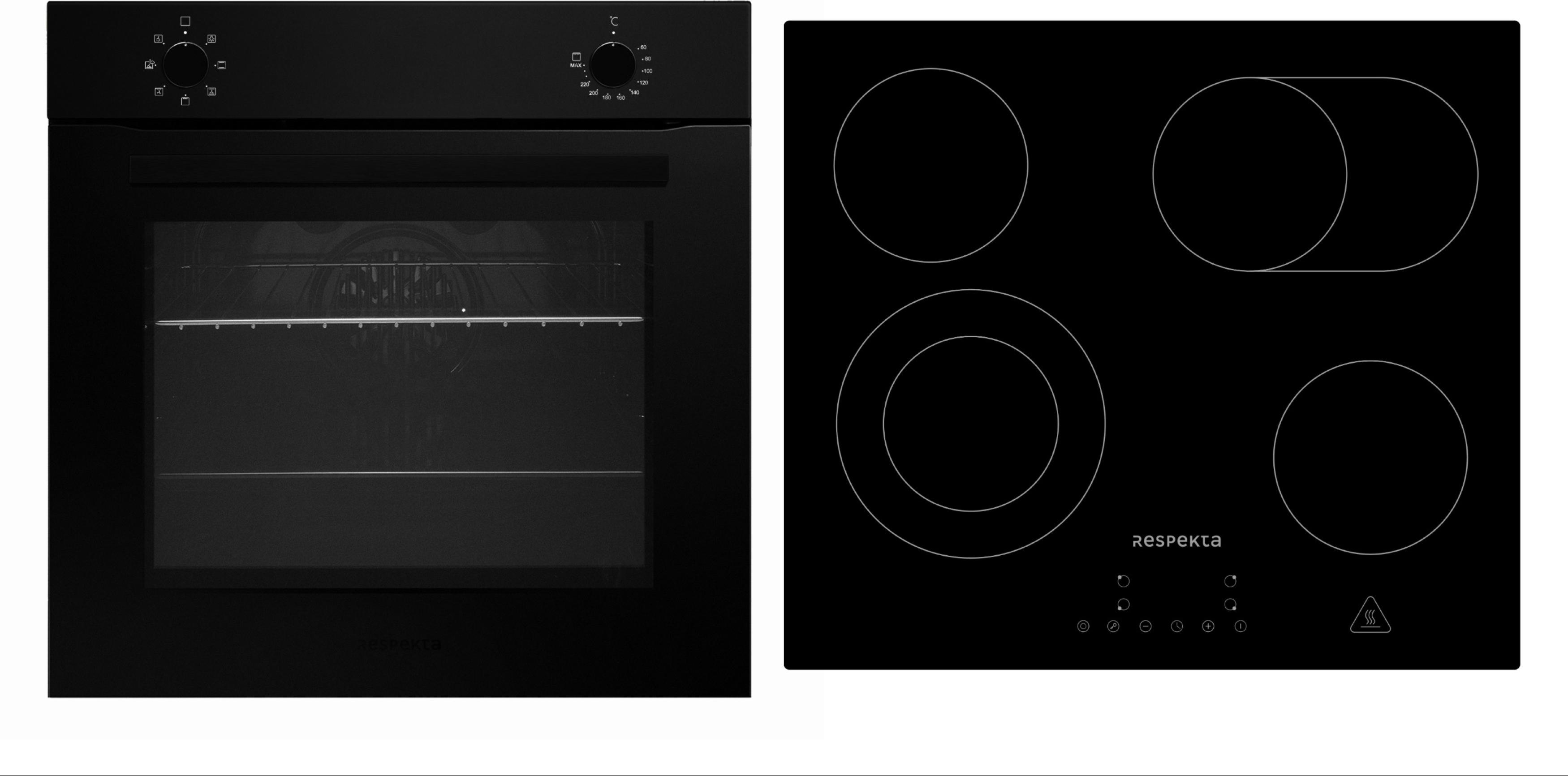 Backofen Herd Matt Schwarz Kochfeld Glaskeramik Einbau autark rahmenlos Respekta