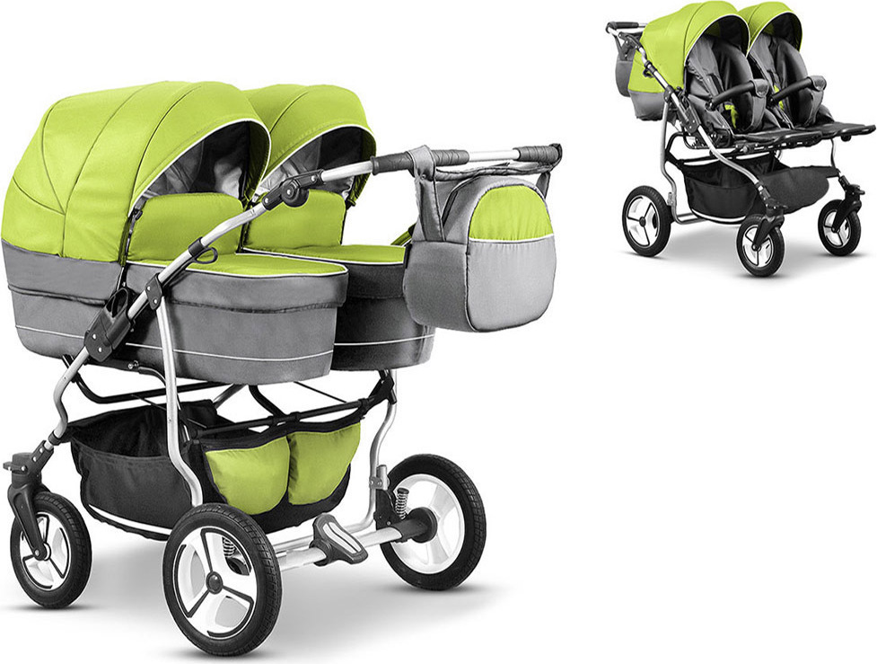 Zwillingskinderwagen 2 in 1 Twin Star inkl. Sportsitze - 10 Teile - in 16 Farben