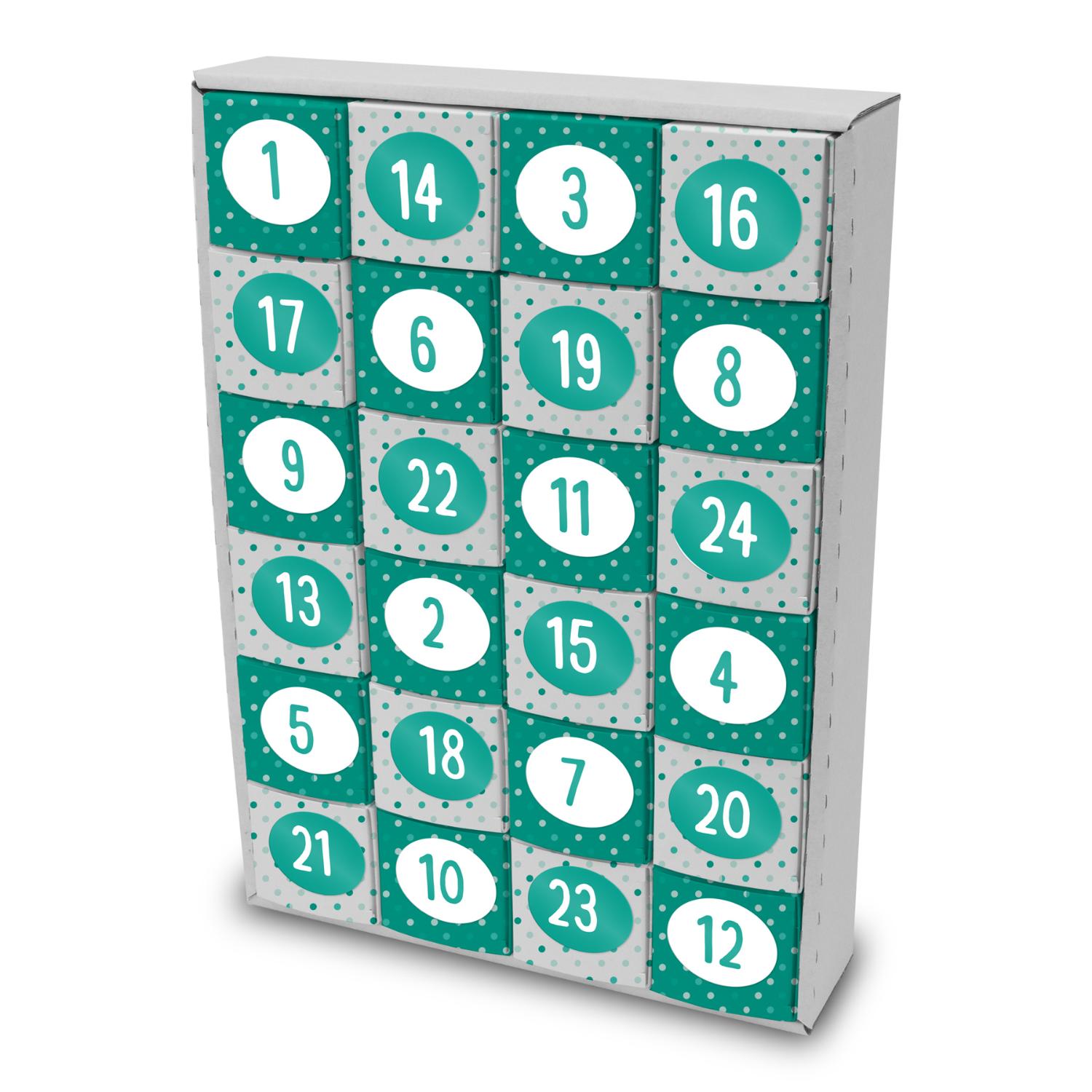 itenga SET Adventskalender zum Füllen Würfel 6,5cm + Sticker Z34 + Würfel (Punkte)
