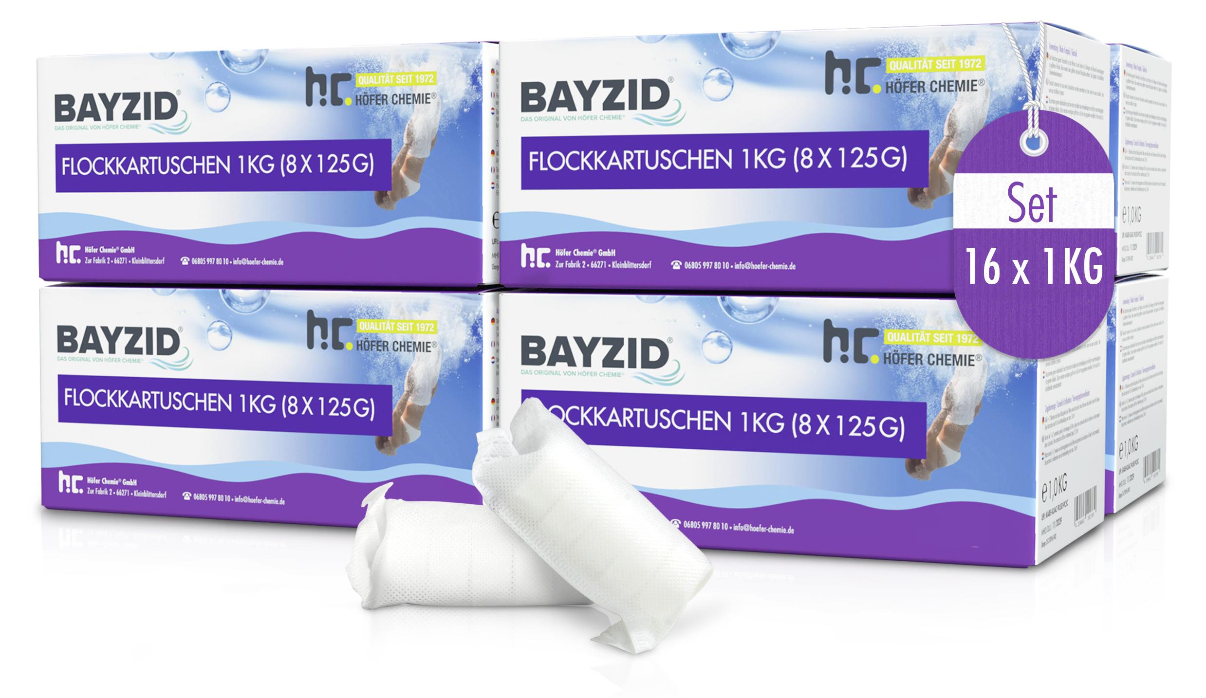 Höfer Chemie 16x1 kg BAYZID® Flockkartusche für Pools filtert Verunreinigungen raus