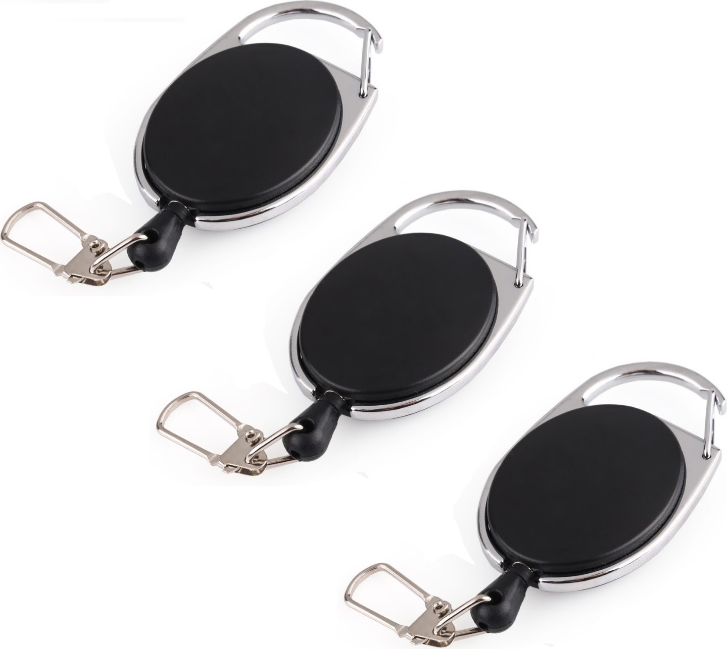 BAYLI 3er Pack Schlüsseljojo mit 60 cm Seil - Ausweisjojo - 6,5 x 3,5 cm Schlüsselanhänger ausziehbar - Karabinerhaken für Hose - Jojo Auswelter - Einziehbarer Clip Kartenhalter - Schlüsselkette