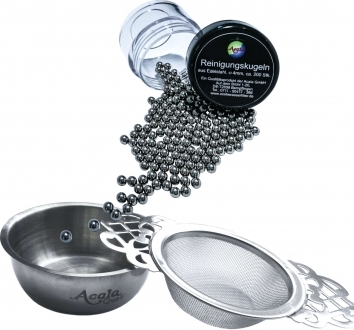 Acala Reinigungskugeln aus Edelstahl mit Sieb und Abtropfschale