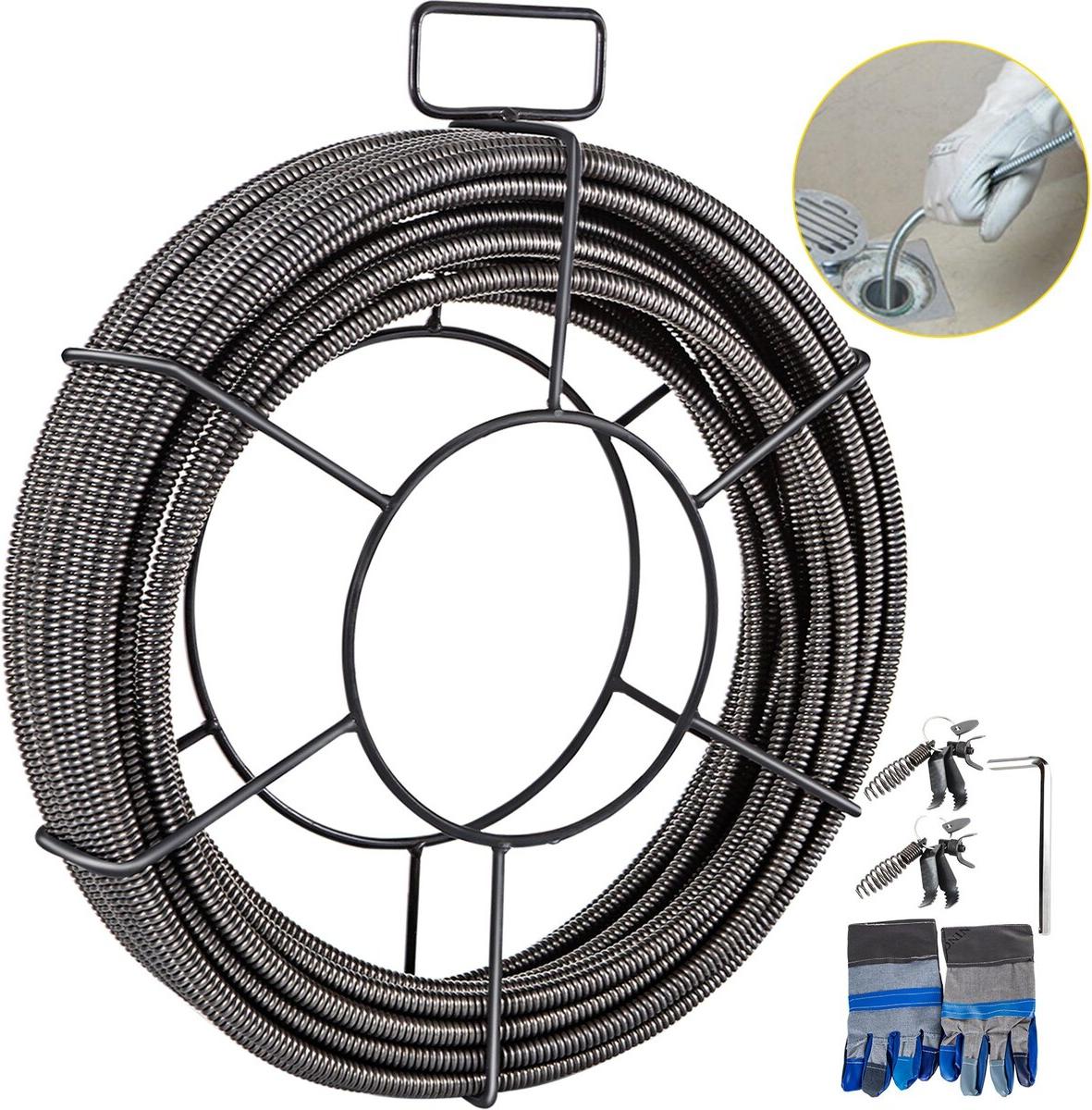 VEVOR Drain Cleaning Cable 50 Feet x 3/8 Inch Solid Core Cable Sewer Cable Drain Auger Cable Cleaner Snake Clog Pipe Drain Cleaning Cable Sewer Drain Auger Snake Pipe