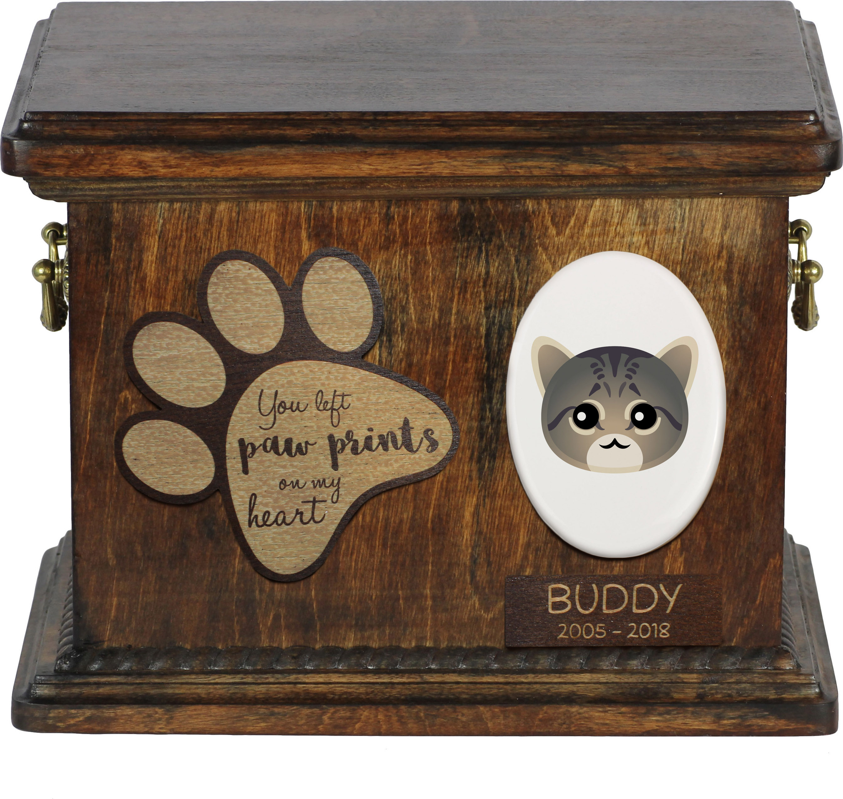 Asiatische Tabby Katzenascheurne, personalisierte Urne mit Gravur, Erinnerungsbox für Katzenasche von der Marke Art-Dog