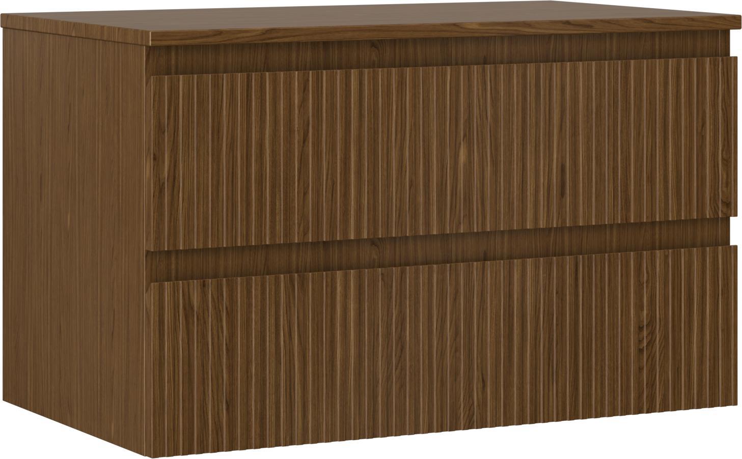 Mexen Rivel Badezimmerschrank 80 cm mit Platte, 2 Schubladen, geriffelt, Nuss - 91A20-08047-2-BFFC86