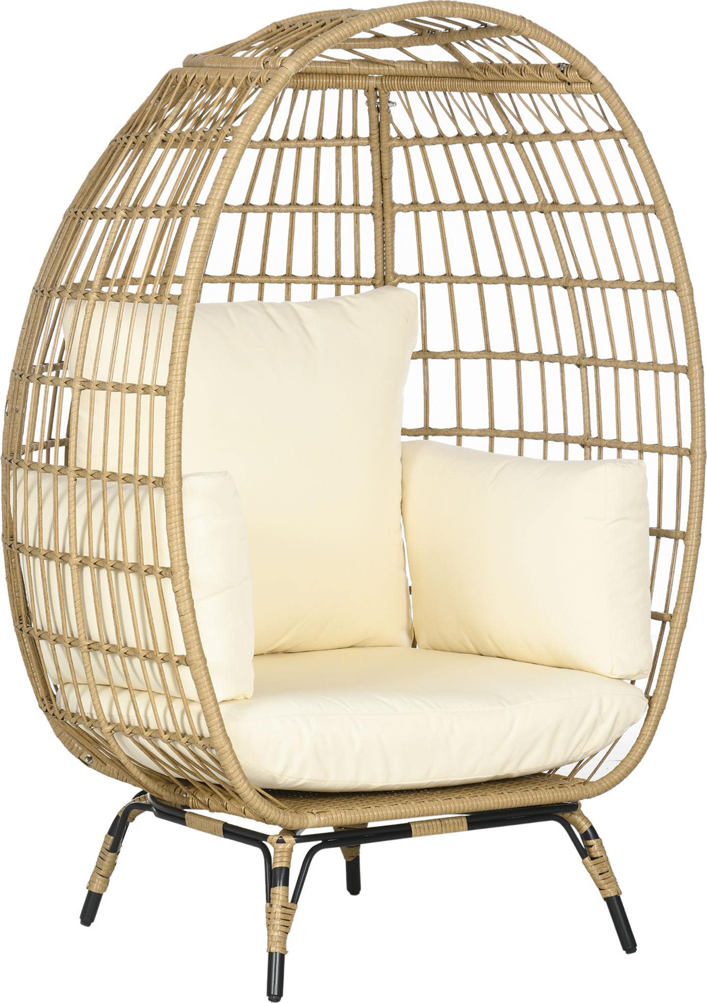 Outsunny ratanové kreslo v tvare prútia, ratanové kreslo s vankúšom na sedenie, vyvýšené záhradné kreslo na balkón, terasu, kov, khaki, 105 x 90 x 148 cm