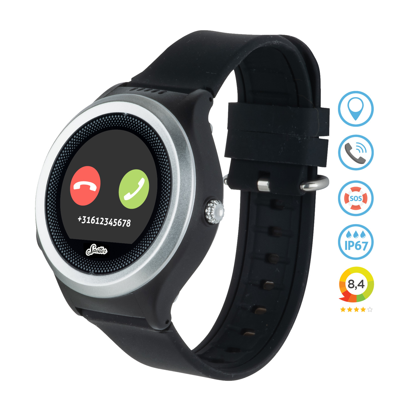 Spotter detské a seniorské (s demenciou) smart hodinky s GPS trackerom | Čierna | Predplatená SIM karta vrátane | Vodotesné IP67