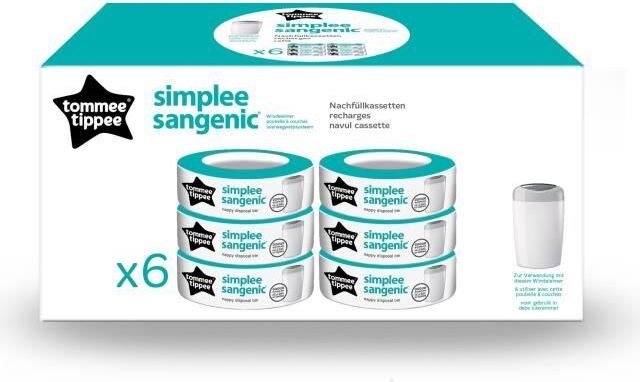 Tommee Tippee Nachfüllkassetten für Simplee Windelentsorgungssystem, 6-er Set, sich nur zur Verwendung in Simplee-Sangenic-Windeleimern 1 stück (6er Pack) 87037502