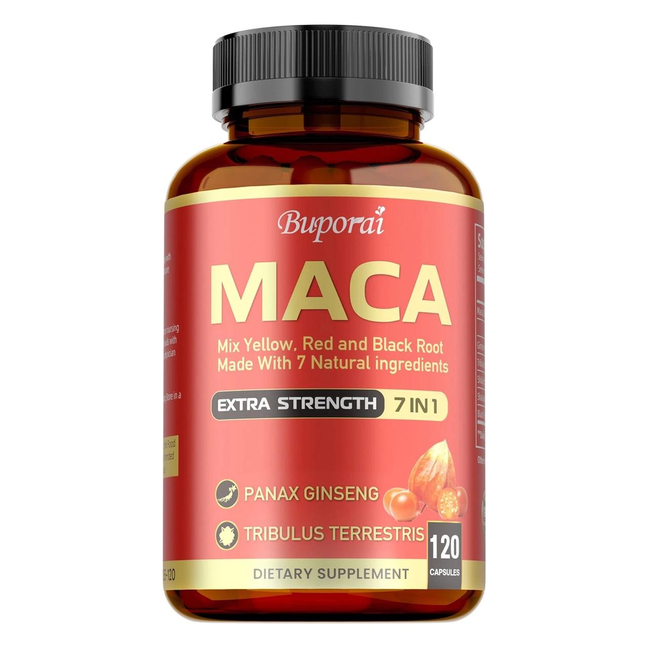 Buporai Maca Extra Strength 7 in 1 (120 Kapseln) Nahrungsergänzungsmittel, Energie, Ausdauer, Stärke, Stimmung, Hormonhaushalt, Männergesundheit, Testosteron