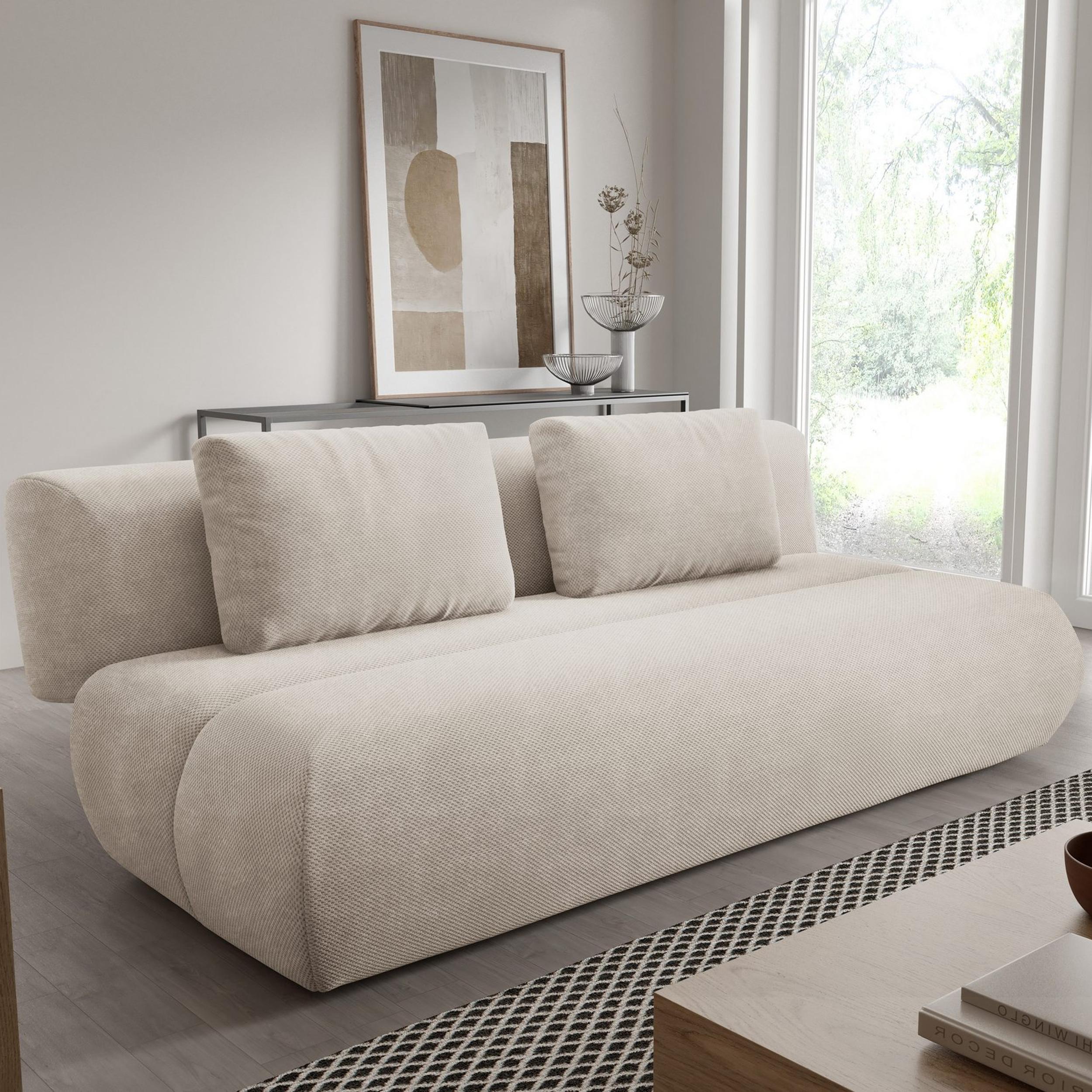 Goldstoff Sofa "DOT" Beige 2 Sitzer mit Schlaffunktion und Bettfunktion