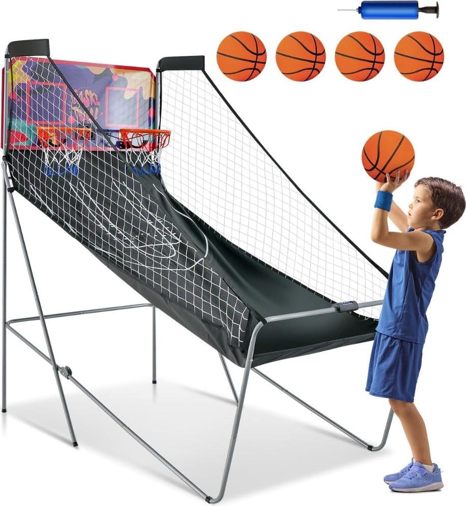 Northix Zusammenklappbares 2-Korb-Basketball-Arcade-Spiel mit 8 Spielmodi