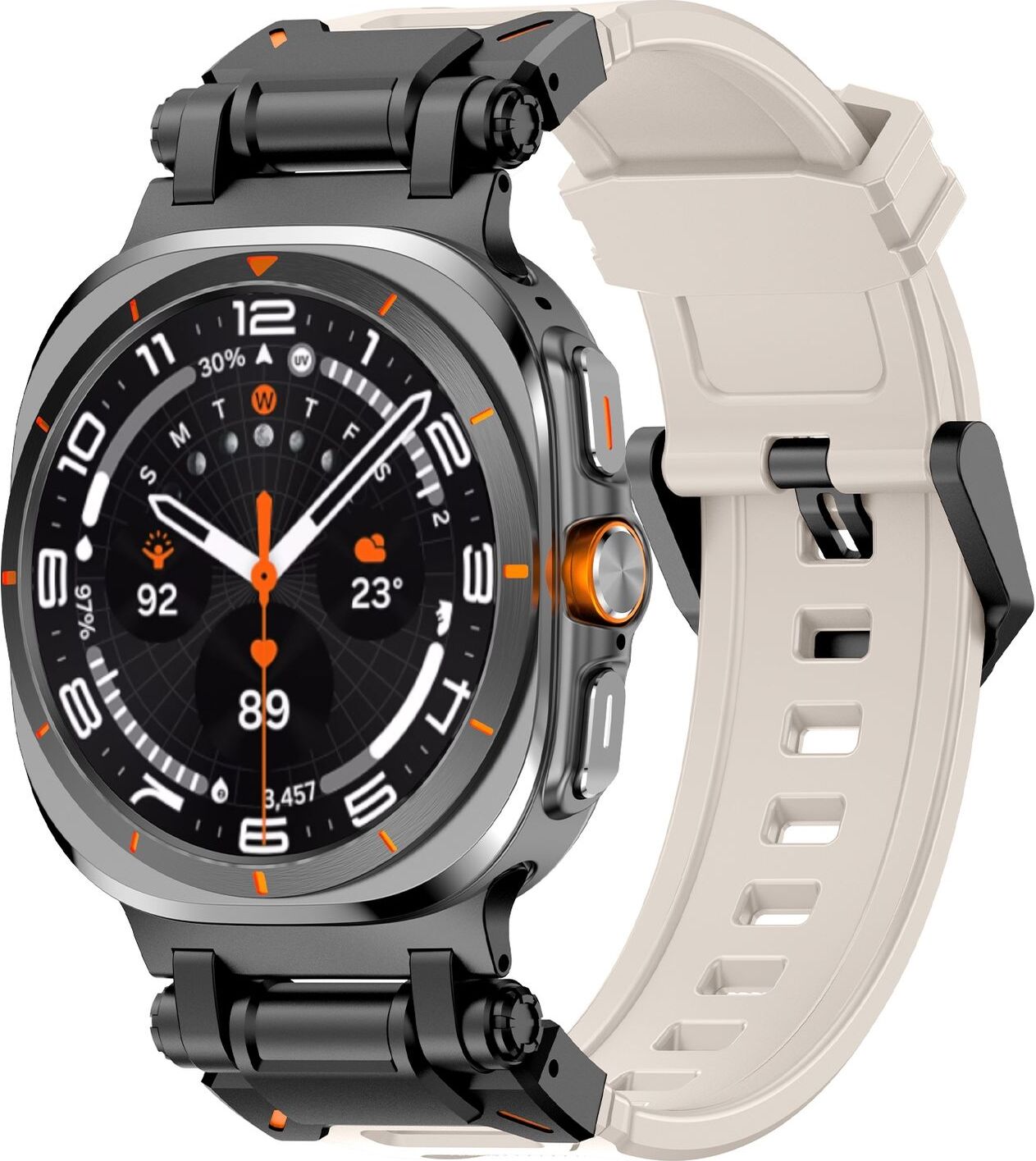 Pre Samsung Galaxy Watch Ultra 47 mm Silikónový kovový náhradný remienok béžový