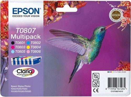 Epson C13T08074020 T0807 Atramentová kazeta MultiPack Bk,C,M,Y,LC,LM Blister Rádiofrekvencia, 220 strán, kapacita 6x7,4 ml pre Epson Stylus Photo P 50 PX PX 730 R 265