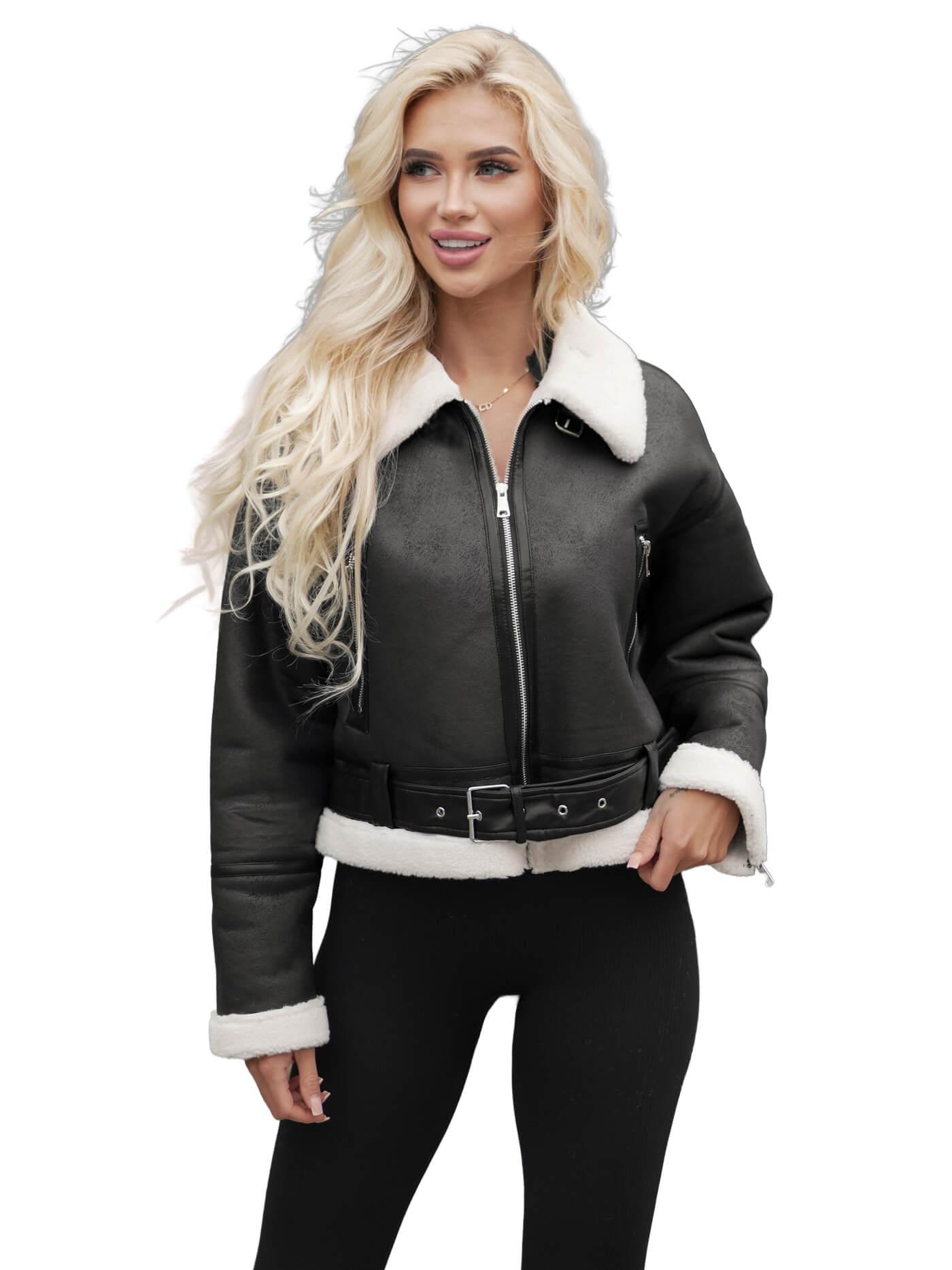 Damen Lederjacke Schwarz OZONEE JS/11Z8256 L