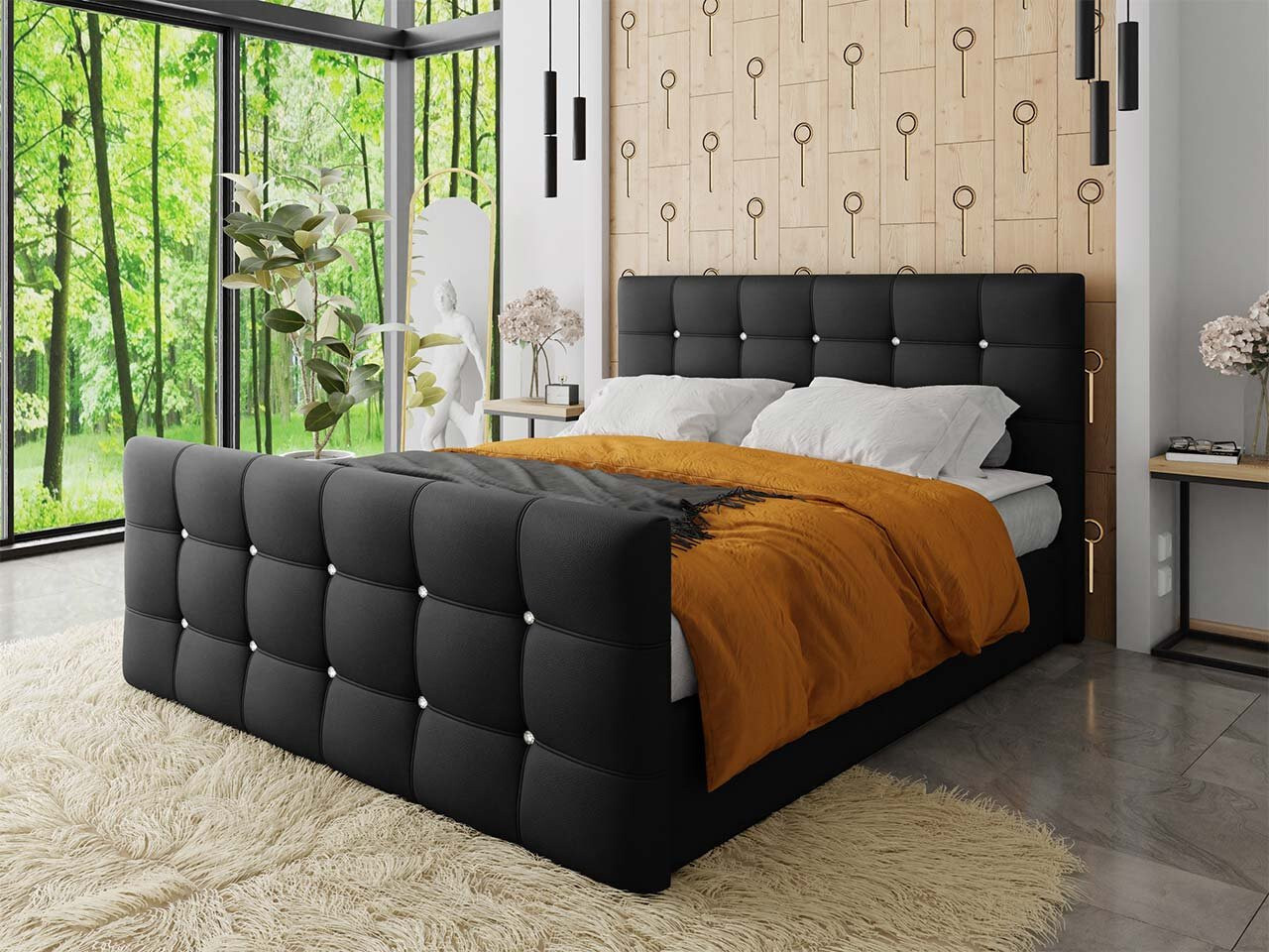 Americká manželská posteľ 180x200 TORNIO - čierna  + topper ZDARMA