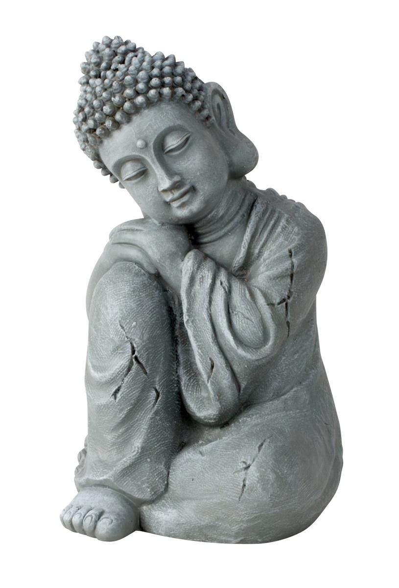 XL Buddha Figur in Grau 39 cm groß Feng Shui Buddhismus Asia Statue 