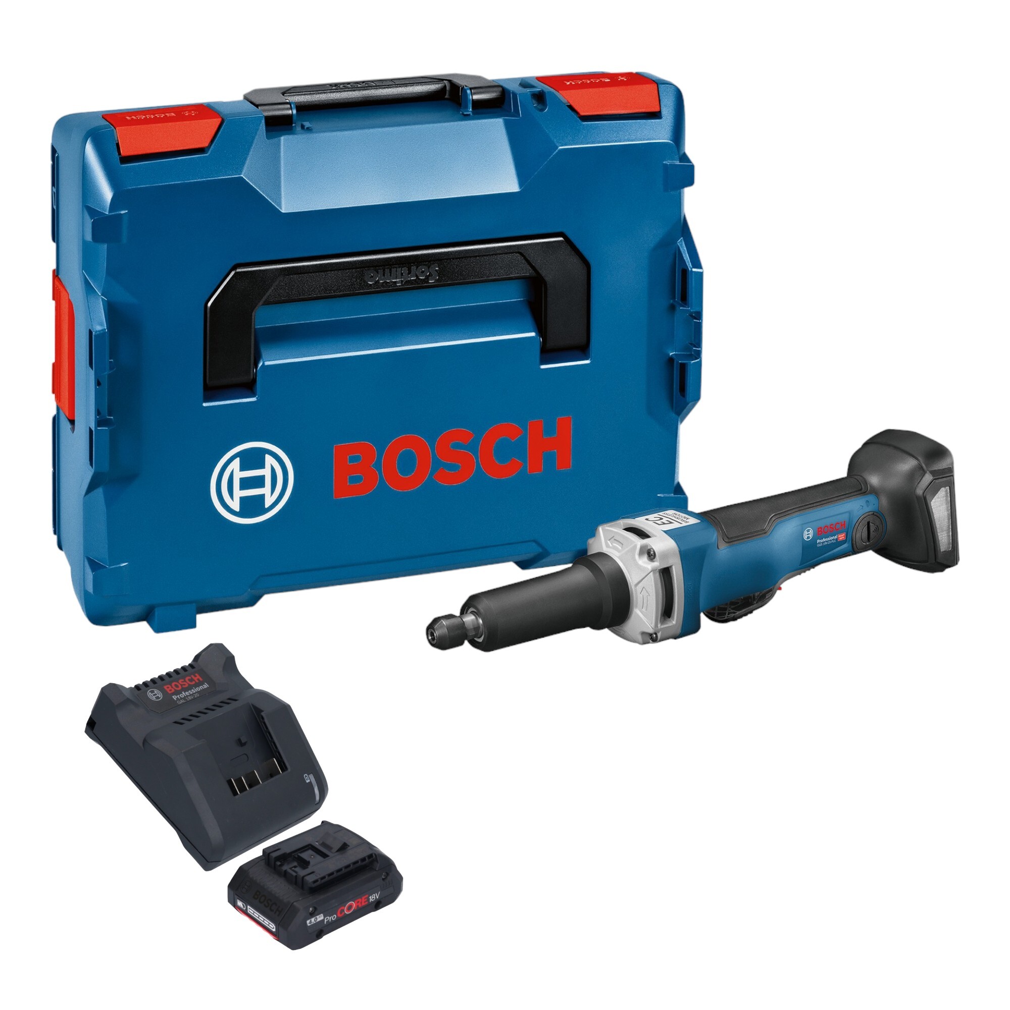 Bosch GGS 18V-23 PLC Profesionálna akumulátorová priama brúska 18 V bezkartáčová + 1x akumulátor ProCore 4,0 Ah + nabíjačka + L-Boxx