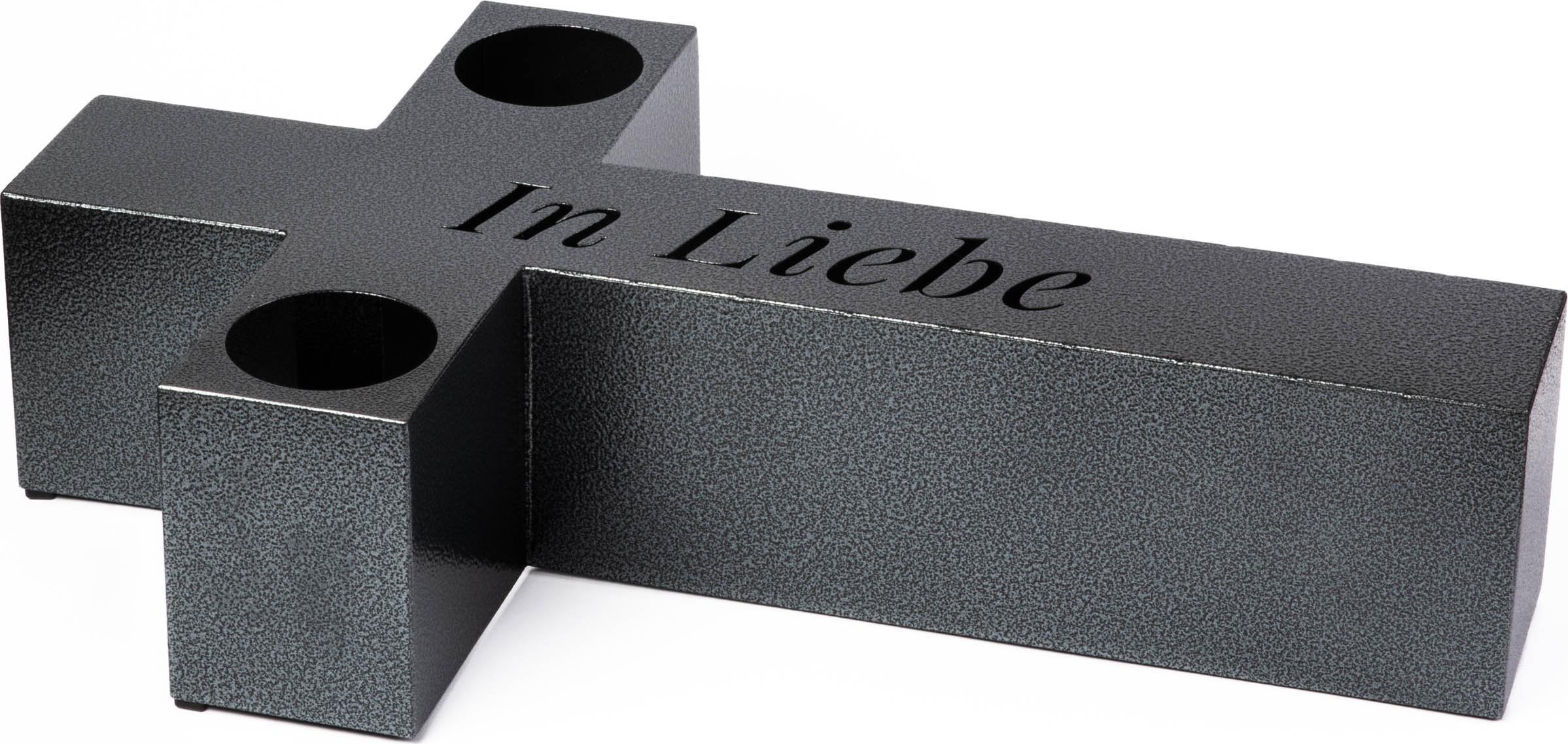 KAPAGA Große Grablicht Kreuz Deko 50 x 30 cm Marmor - Aufschrift Znicz In Liebe- Grabschmuck für Grabstein Metall mit Öffnung für Kerzen, Durchmesser 9 cm