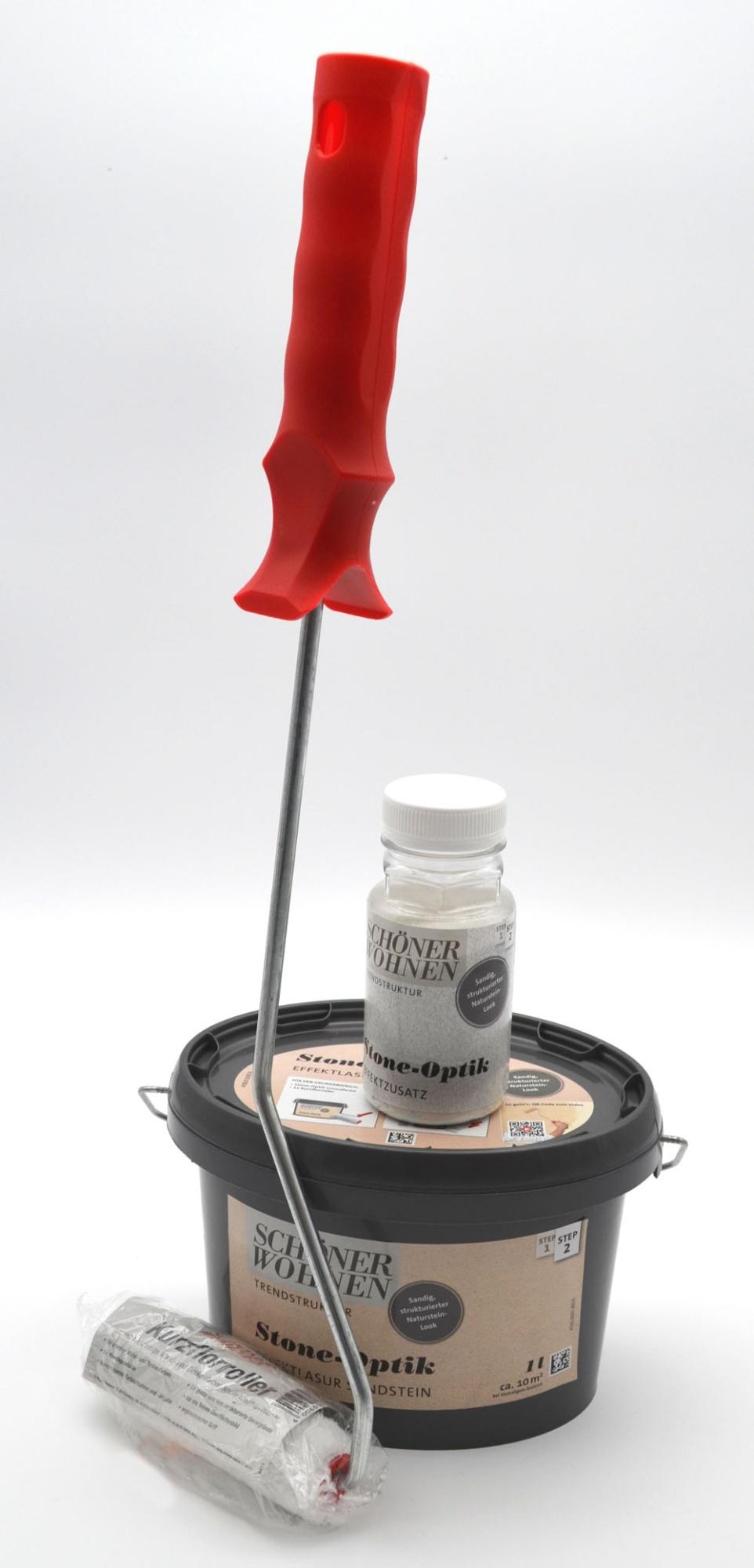 Generisch Stone-Optik Effektlasur Sandstein 1 l mit Effektzusatz und Roller 2433.0001.8514-1