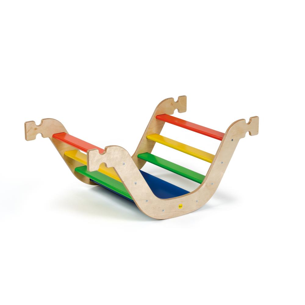 Erzi Kletterwippe Mini, Wippe, Brücke oder Krabbeltunnel aus bunt lackiertem Holz, Maße 56,5 x 94 x 39 cm, ab 18 Monaten 44470