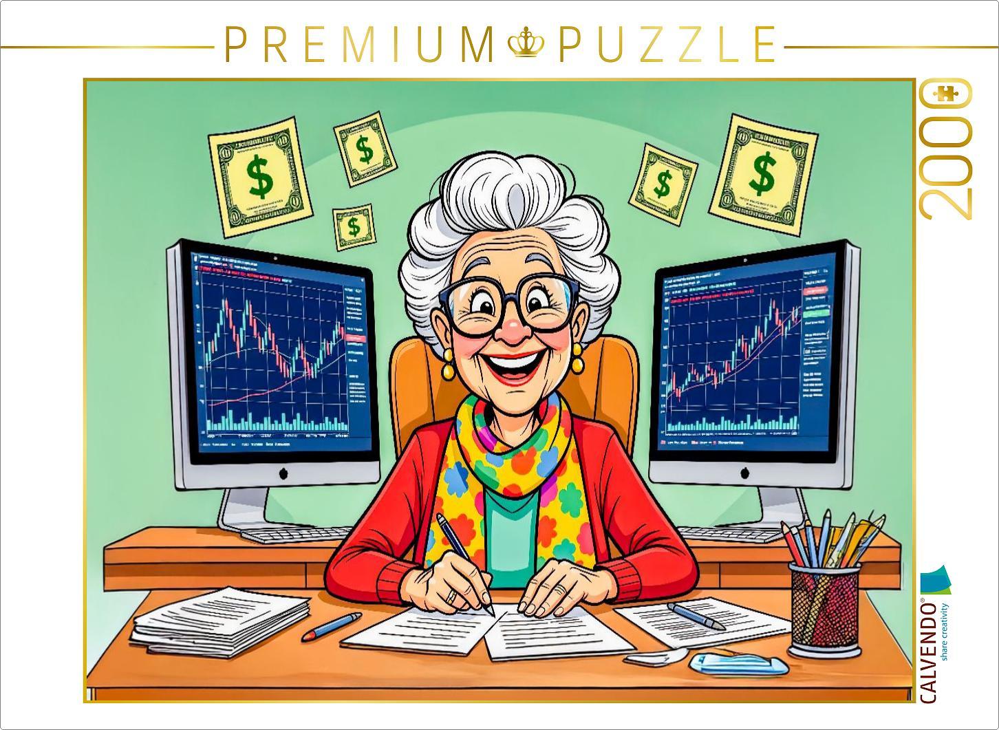 CALVENDO Puzzle Oma zockt am Aktienmarkt | 2000 Teile Lege-Größe 90x67cm Foto-Puzzle für glückliche Stunden